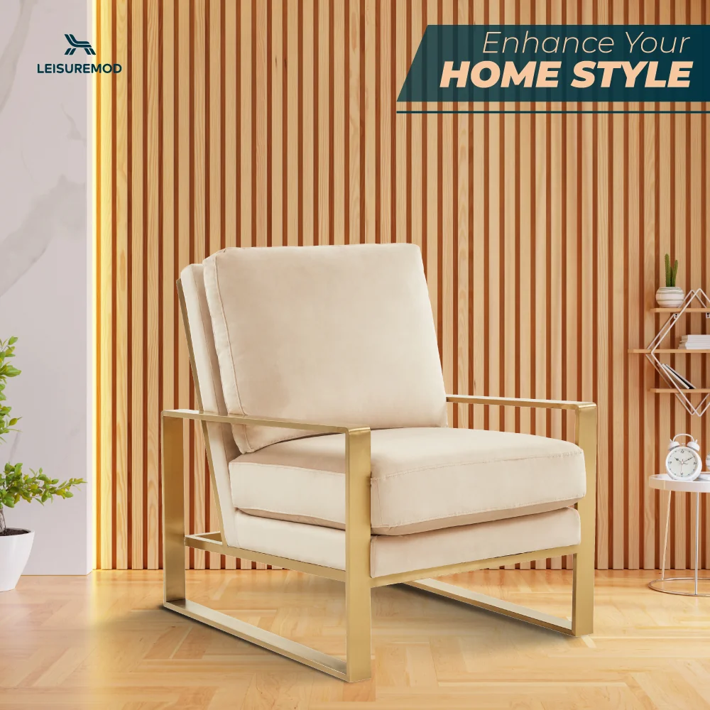 Jefferson Velvet Design Accent Armchair With Gold Brass Finish Frame