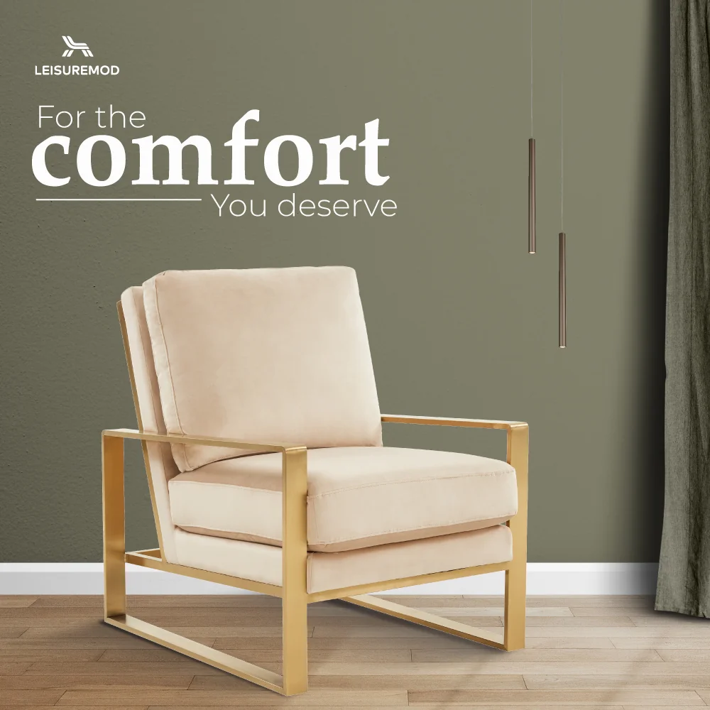 Jefferson Velvet Design Accent Armchair With Gold Brass Finish Frame