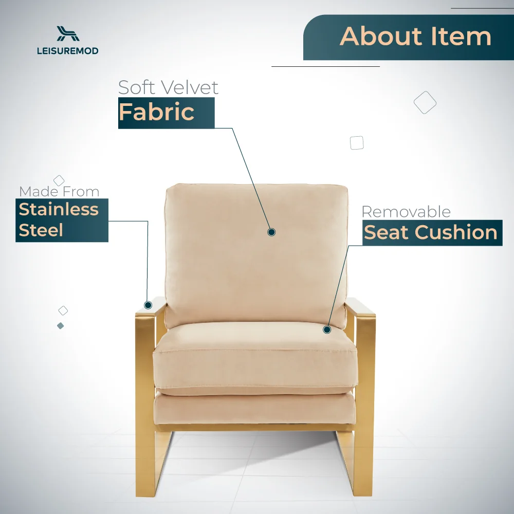 Jefferson Velvet Design Accent Armchair With Gold Brass Finish Frame