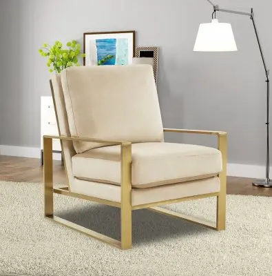 Jefferson Velvet Design Accent Armchair With Gold Brass Finish Frame