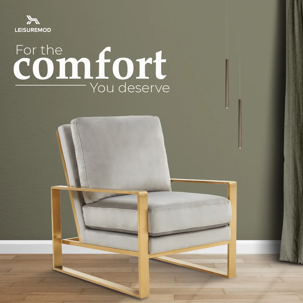 Jefferson Velvet Design Accent Armchair With Gold Brass Finish Frame