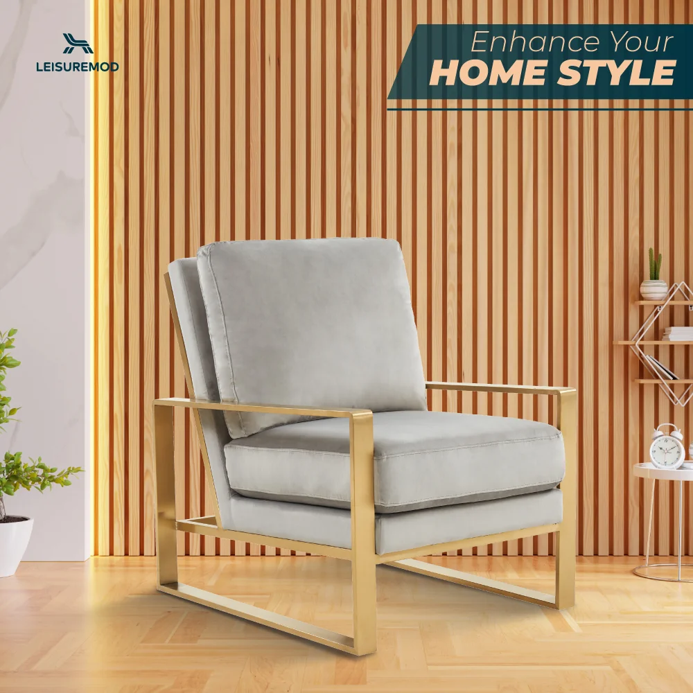 Jefferson Velvet Design Accent Armchair With Gold Brass Finish Frame