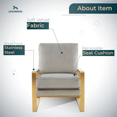 Jefferson Velvet Design Accent Armchair With Gold Brass Finish Frame