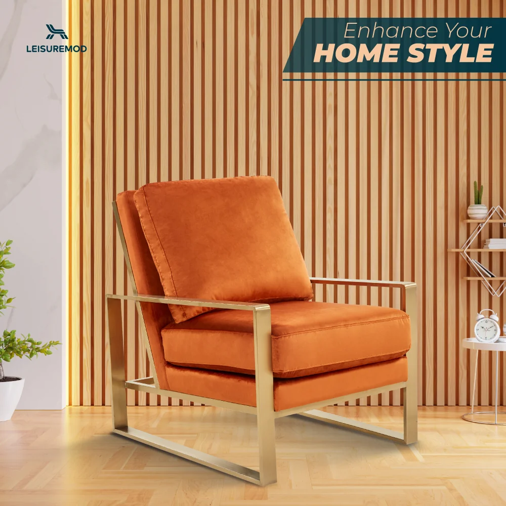 Jefferson Velvet Design Accent Armchair With Gold Brass Finish Frame