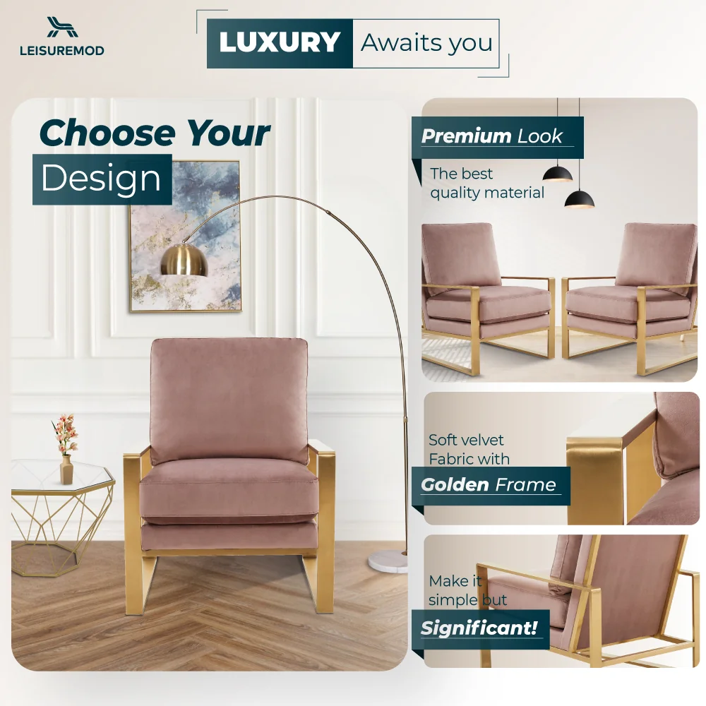 Jefferson Velvet Design Accent Armchair With Gold Brass Finish Frame