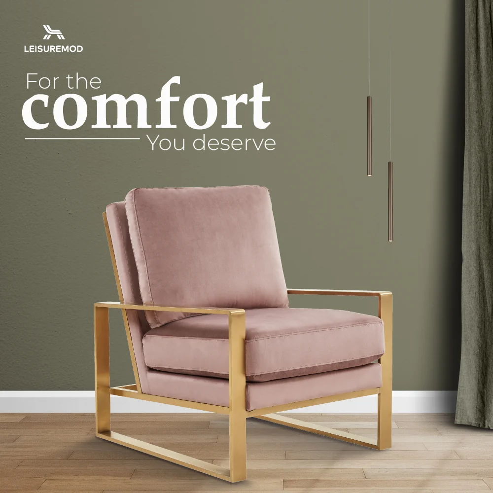 Jefferson Velvet Design Accent Armchair With Gold Brass Finish Frame