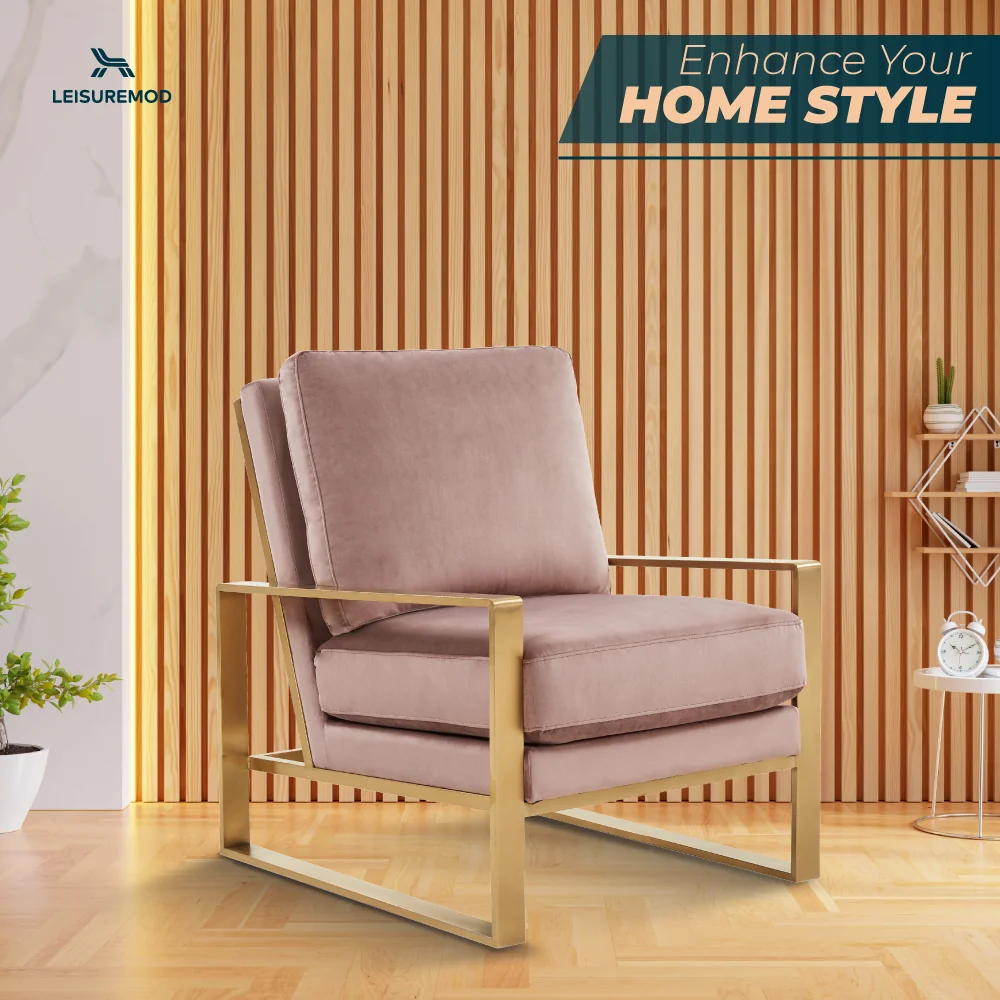 Jefferson Velvet Design Accent Armchair With Gold Brass Finish Frame