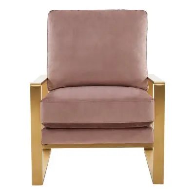 Jefferson Velvet Design Accent Armchair With Gold Brass Finish Frame