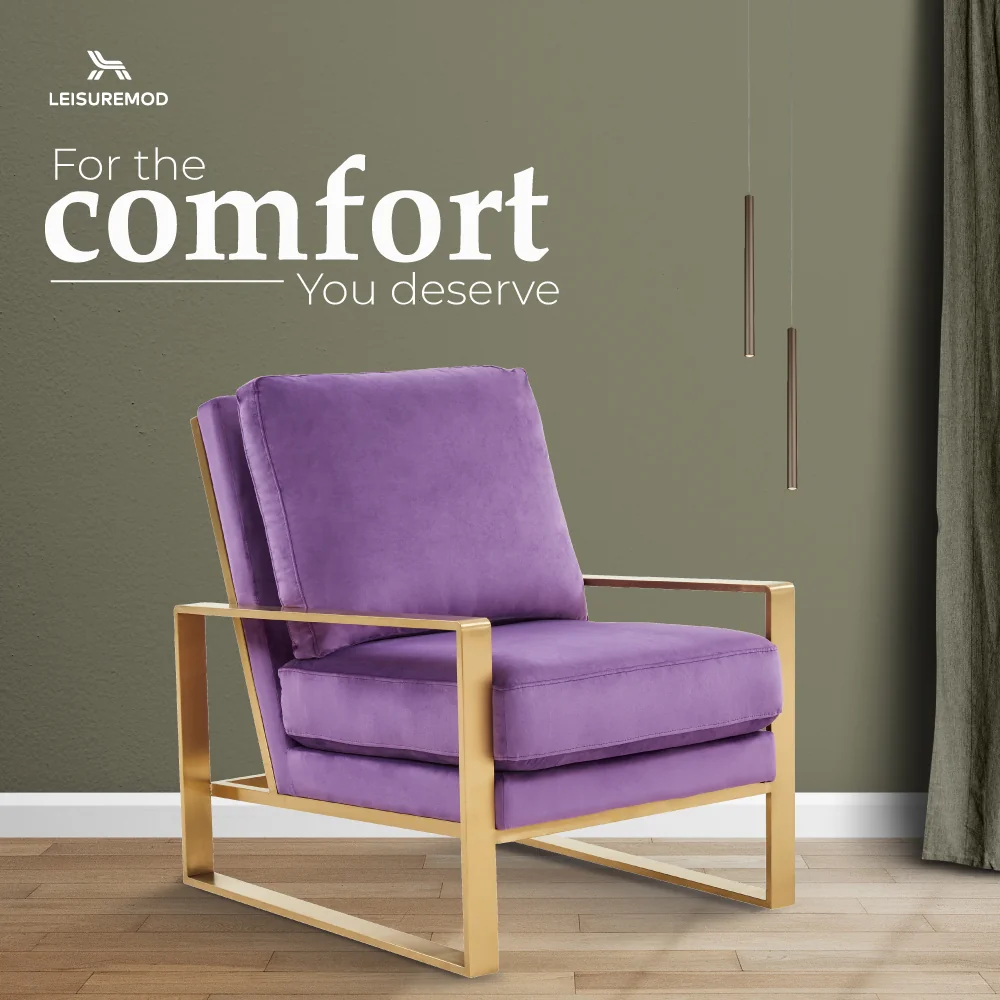 Jefferson Velvet Design Accent Armchair With Gold Brass Finish Frame