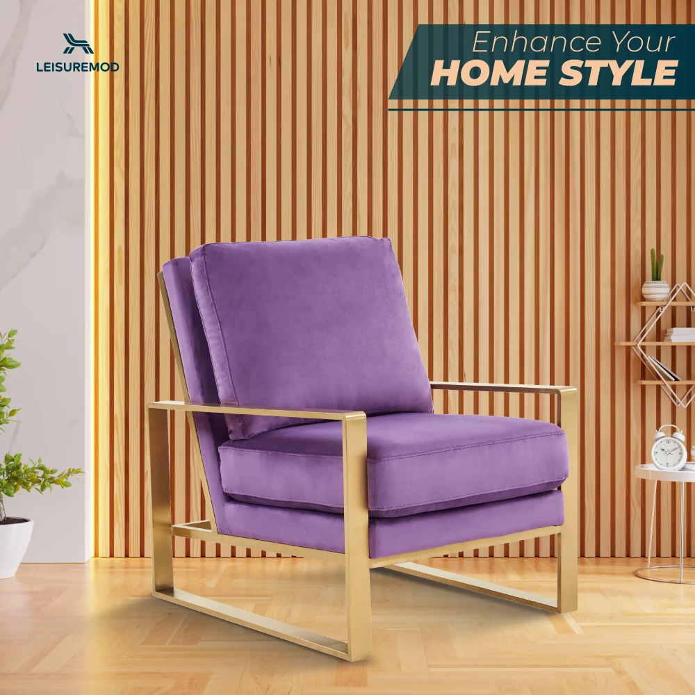 Jefferson Velvet Design Accent Armchair With Gold Brass Finish Frame