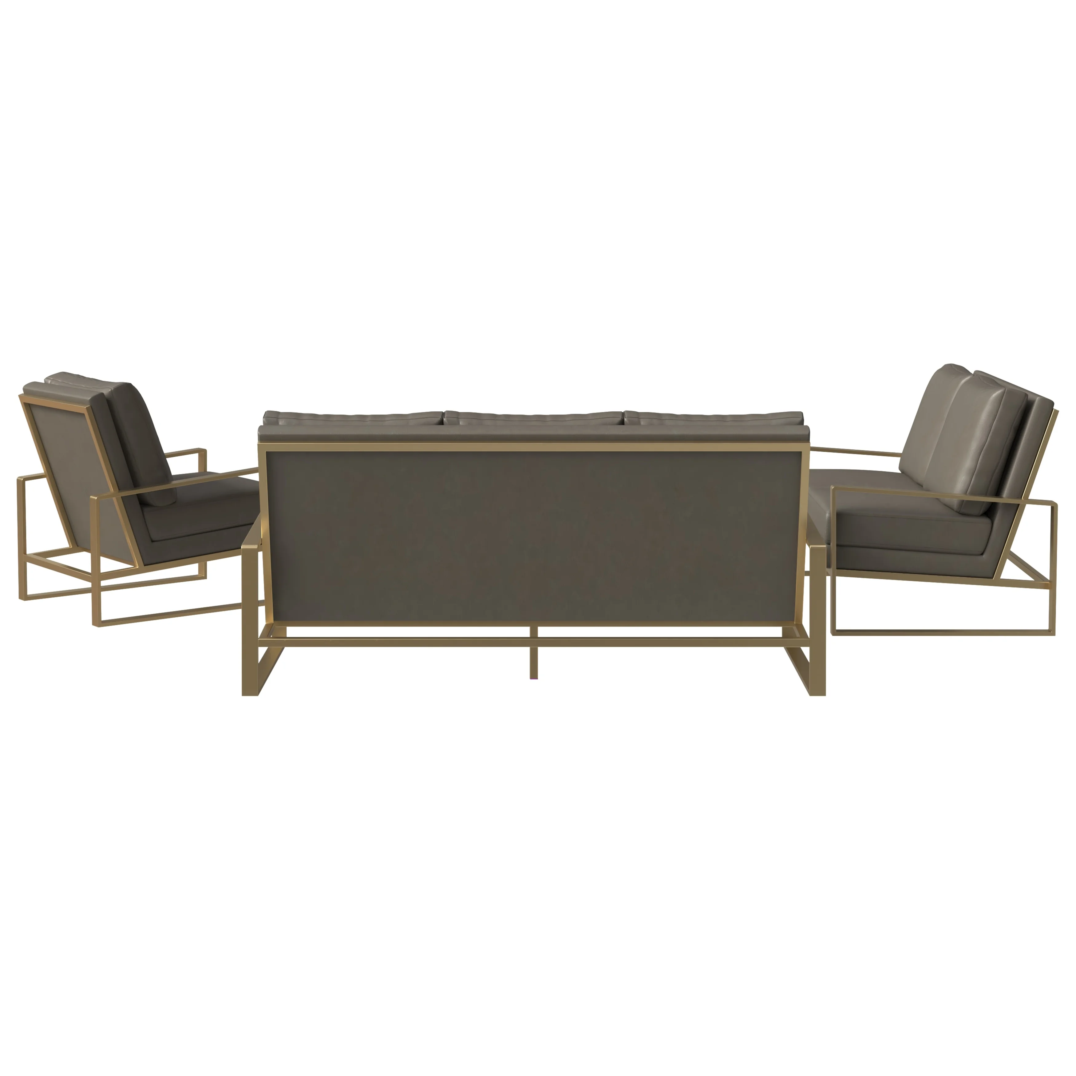 Jefferson Leather 3-Piece Living Room Sofa Set With Elegant Gold Frame Grey