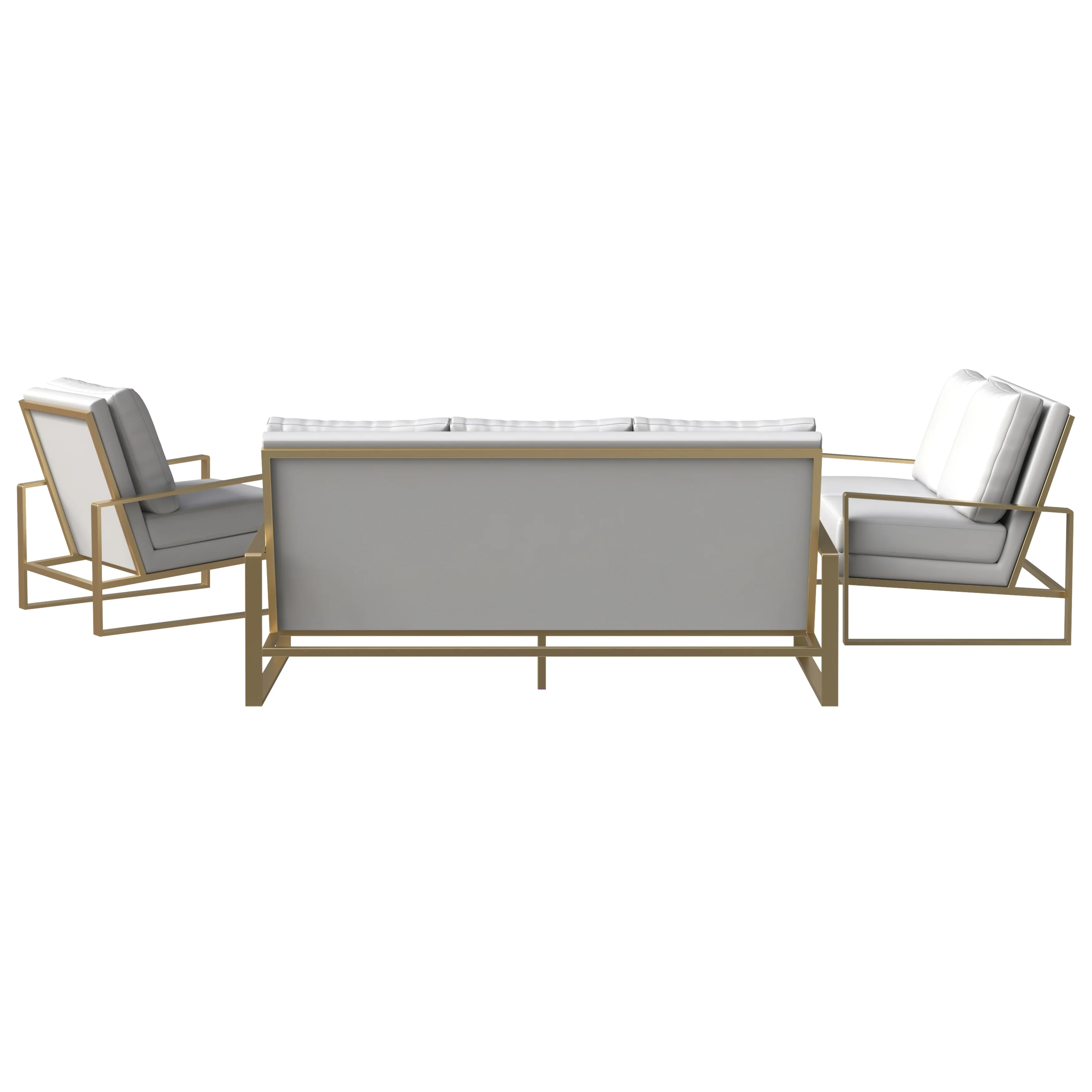 Jefferson Leather 3-Piece Living Room Sofa Set With Elegant Gold Frame White