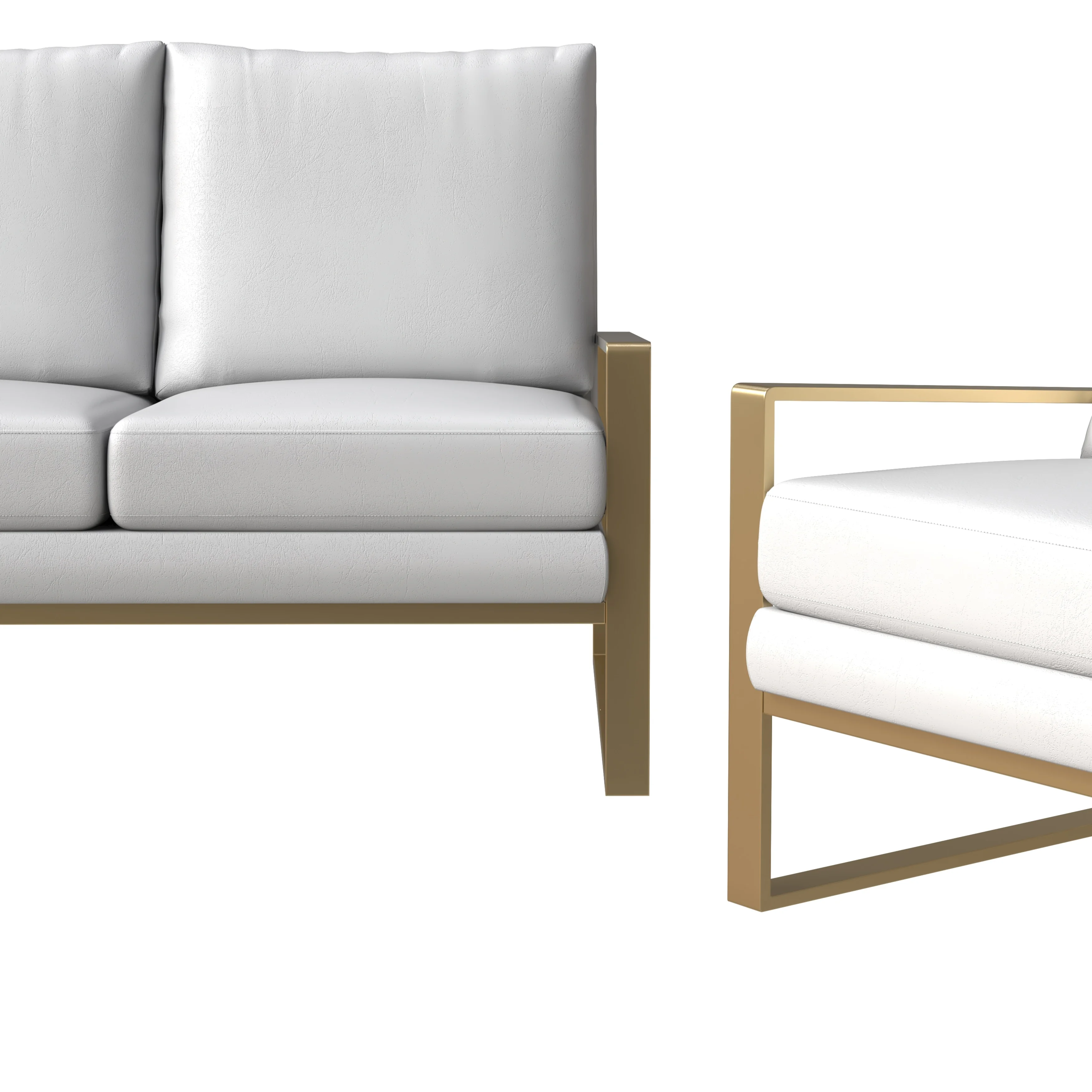 Jefferson Leather 3-Piece Living Room Sofa Set With Elegant Gold Frame White