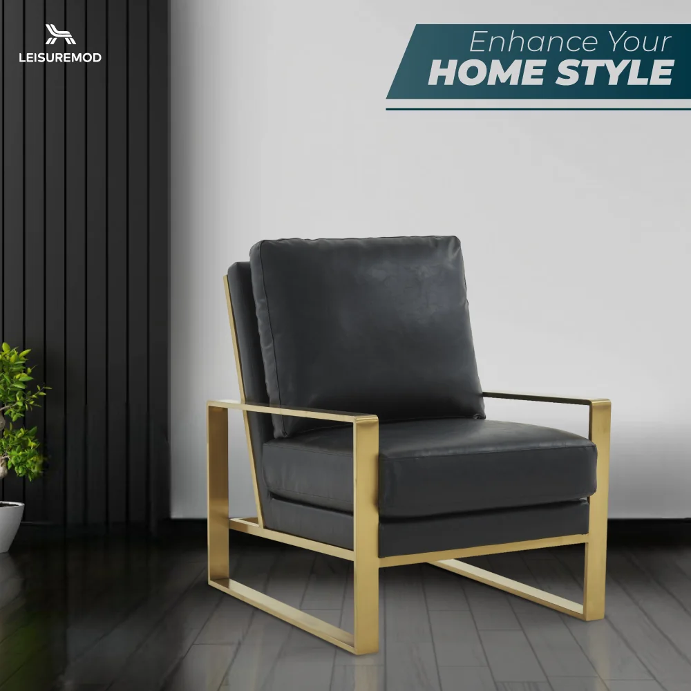 Jefferson Leather Modern Design Accent Armchair With Elegant Gold Frame