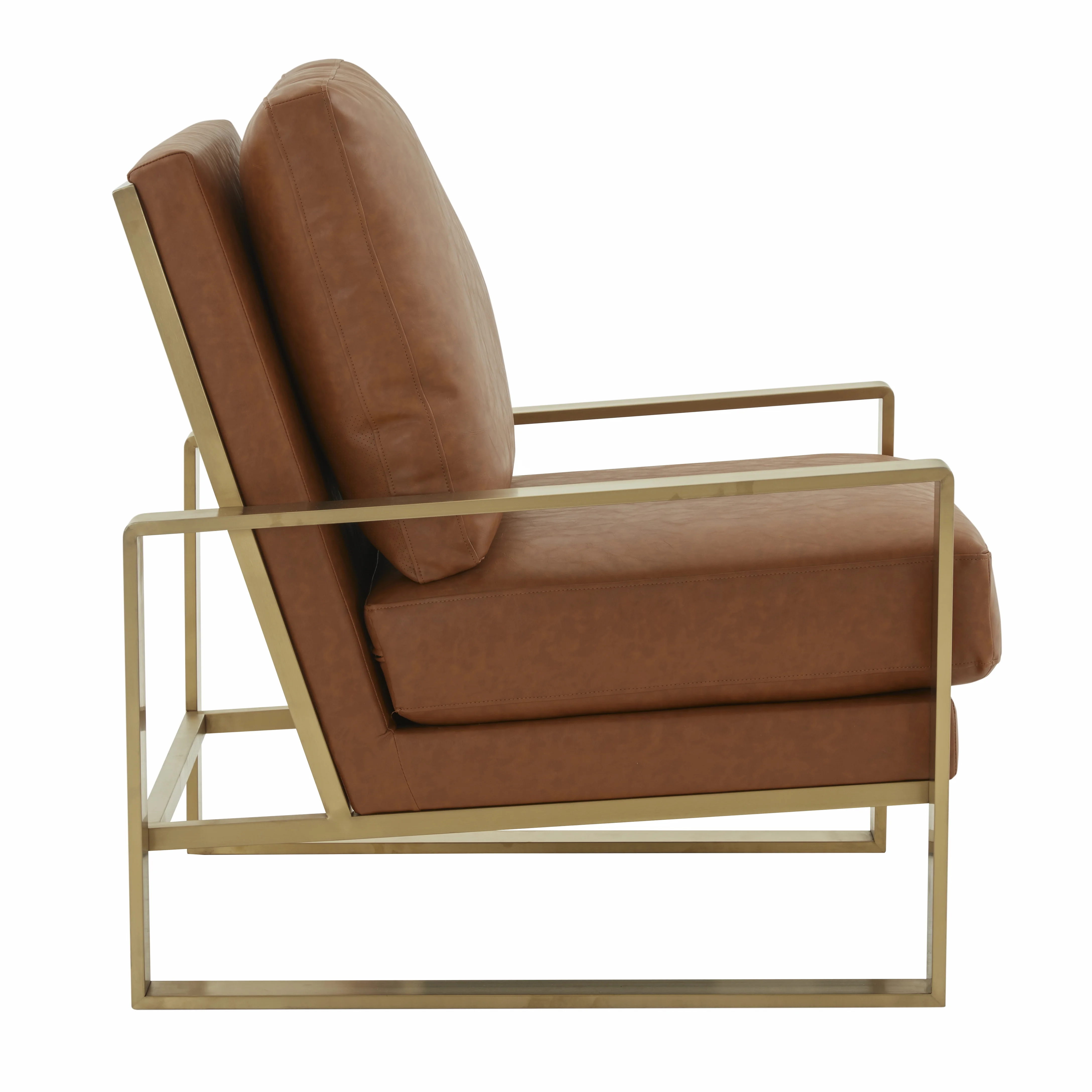 Jefferson Leather Modern Design Accent Armchair With Elegant Gold Frame