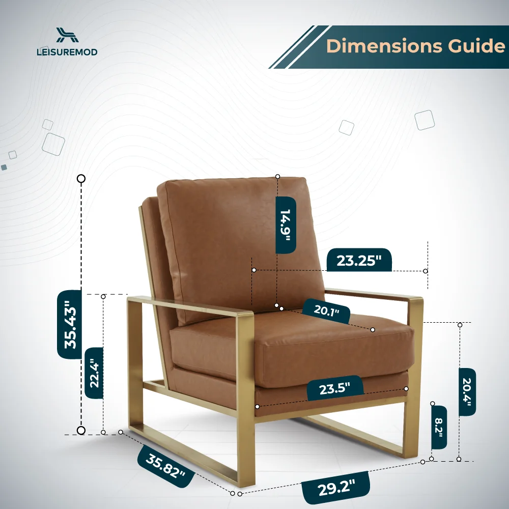 Jefferson Leather Modern Design Accent Armchair With Elegant Gold Frame