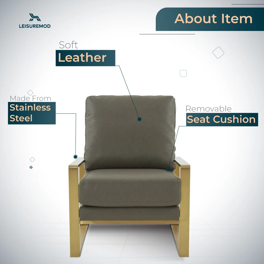 Jefferson Leather Modern Design Accent Armchair With Elegant Gold Frame