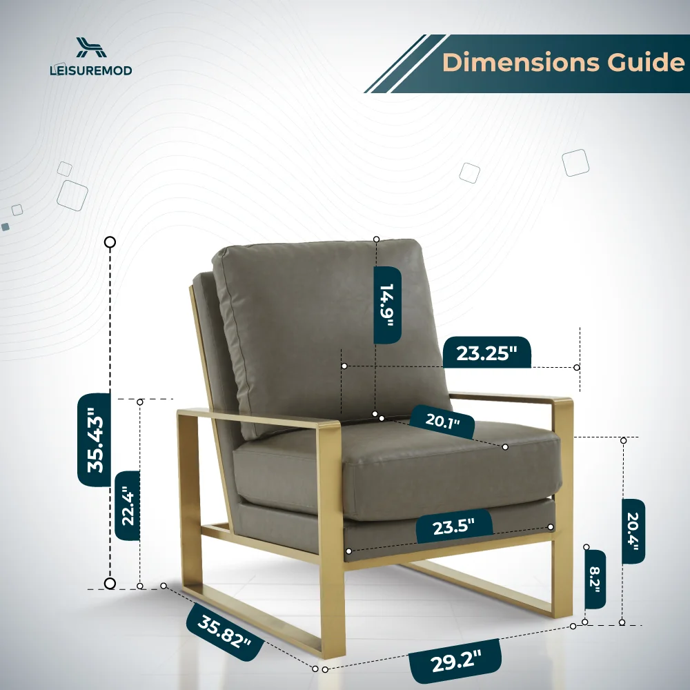 Jefferson Leather Modern Design Accent Armchair With Elegant Gold Frame