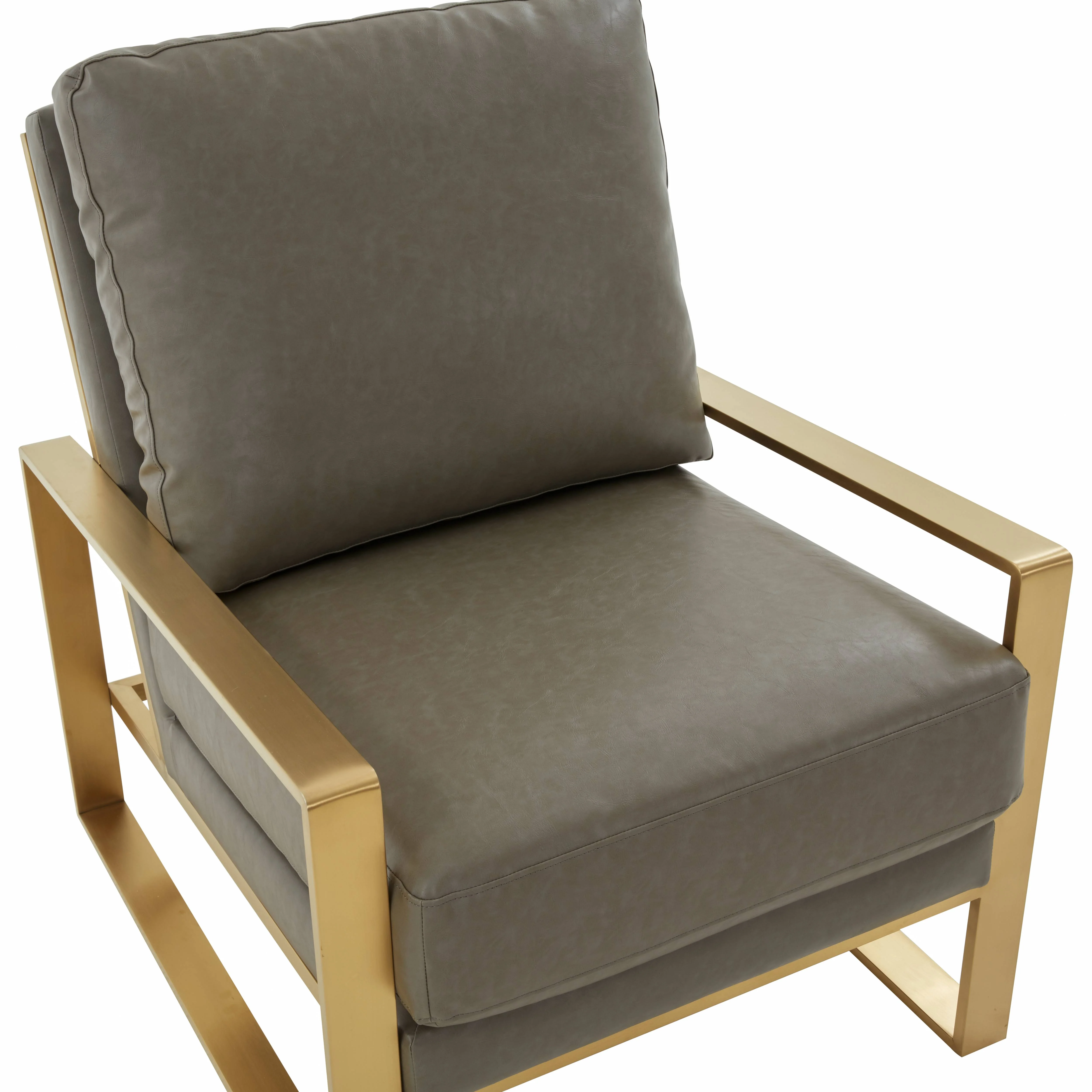Jefferson Leather Modern Design Accent Armchair With Elegant Gold Frame