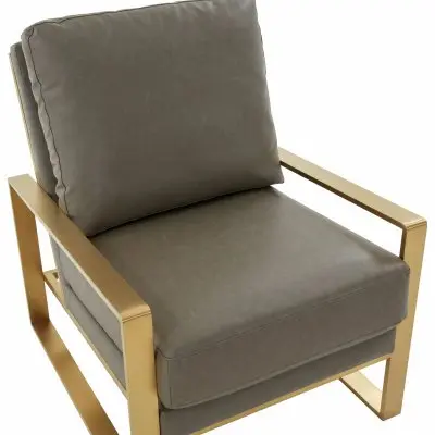 Jefferson Leather Modern Design Accent Armchair With Elegant Gold Frame