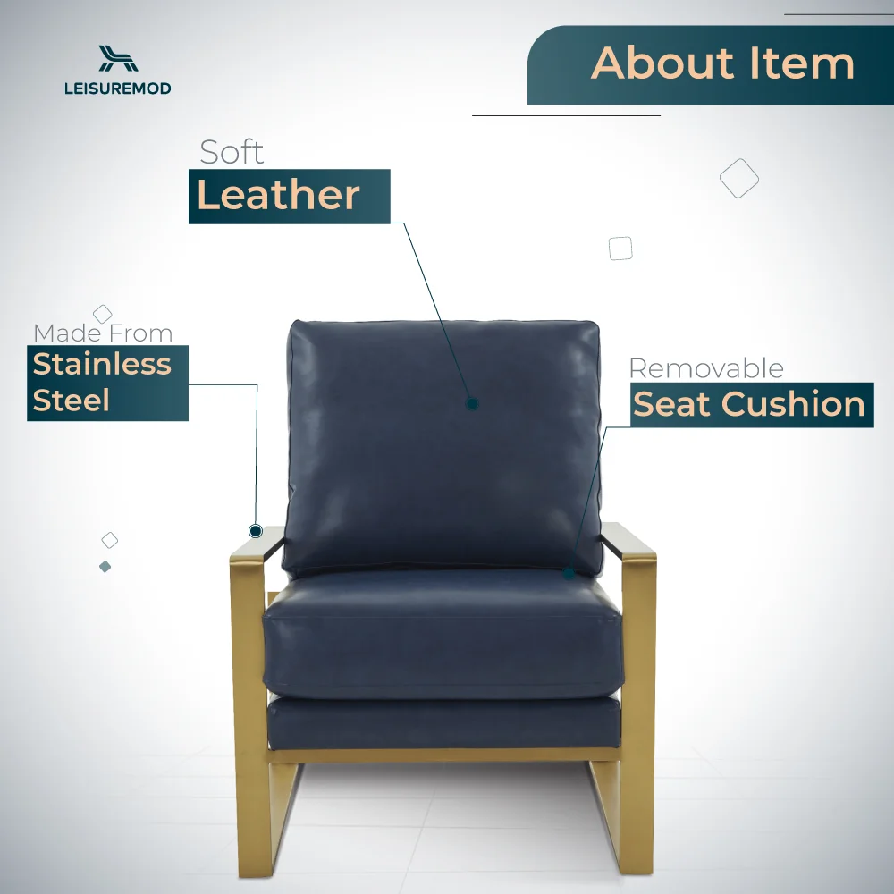 Jefferson Leather Modern Design Accent Armchair With Elegant Gold Frame