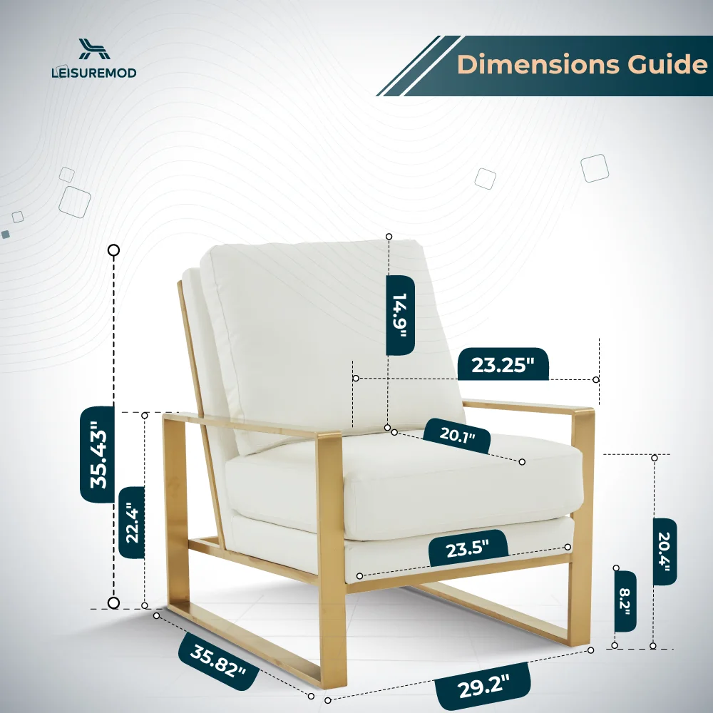 Jefferson Leather Modern Design Accent Armchair With Elegant Gold Frame