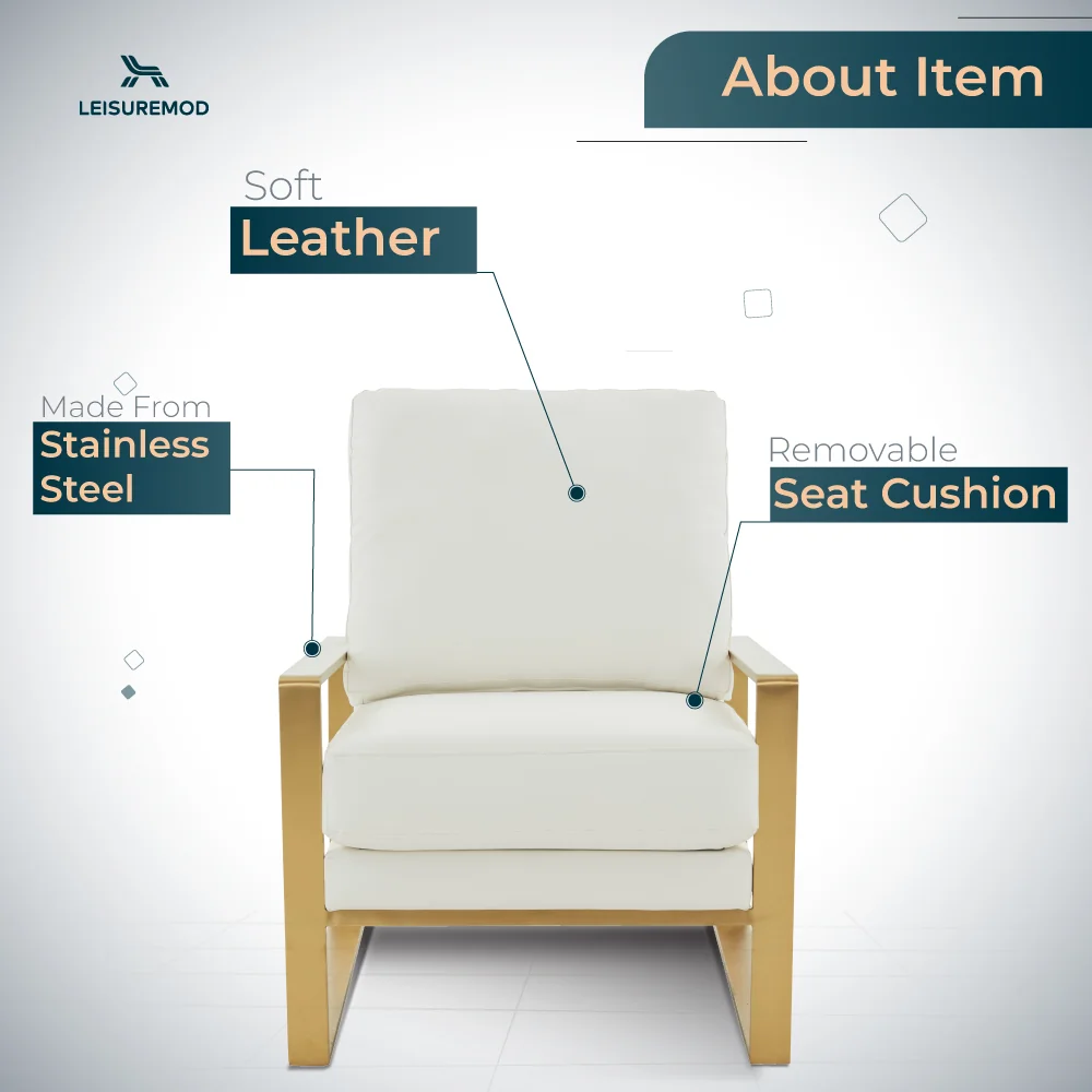 Jefferson Leather Modern Design Accent Armchair With Elegant Gold Frame