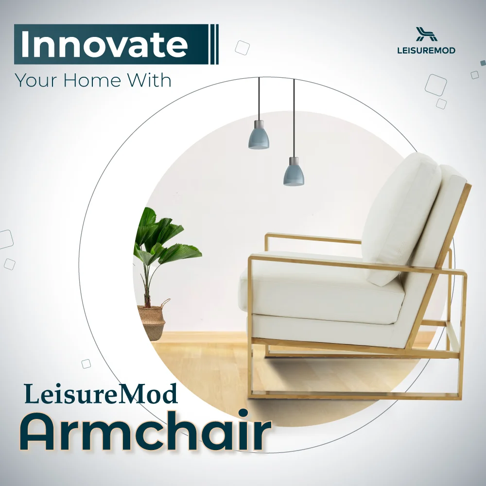 Jefferson Leather Modern Design Accent Armchair With Elegant Gold Frame