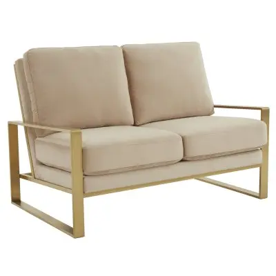 Jefferson Contemporary Modern Velvet Loveseat With Gold Frame