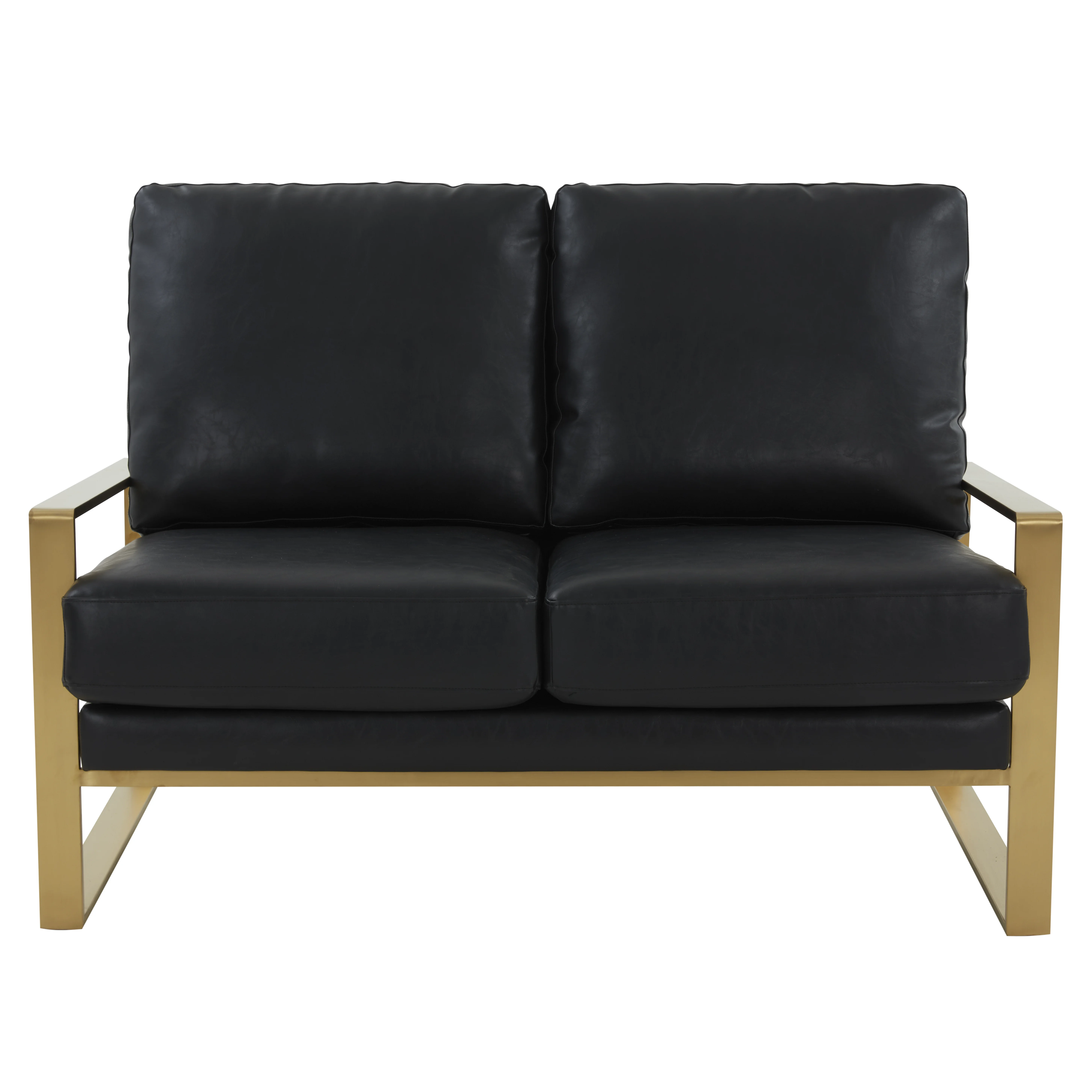 Jefferson - Leather Loveseat - Gold Frame - Black