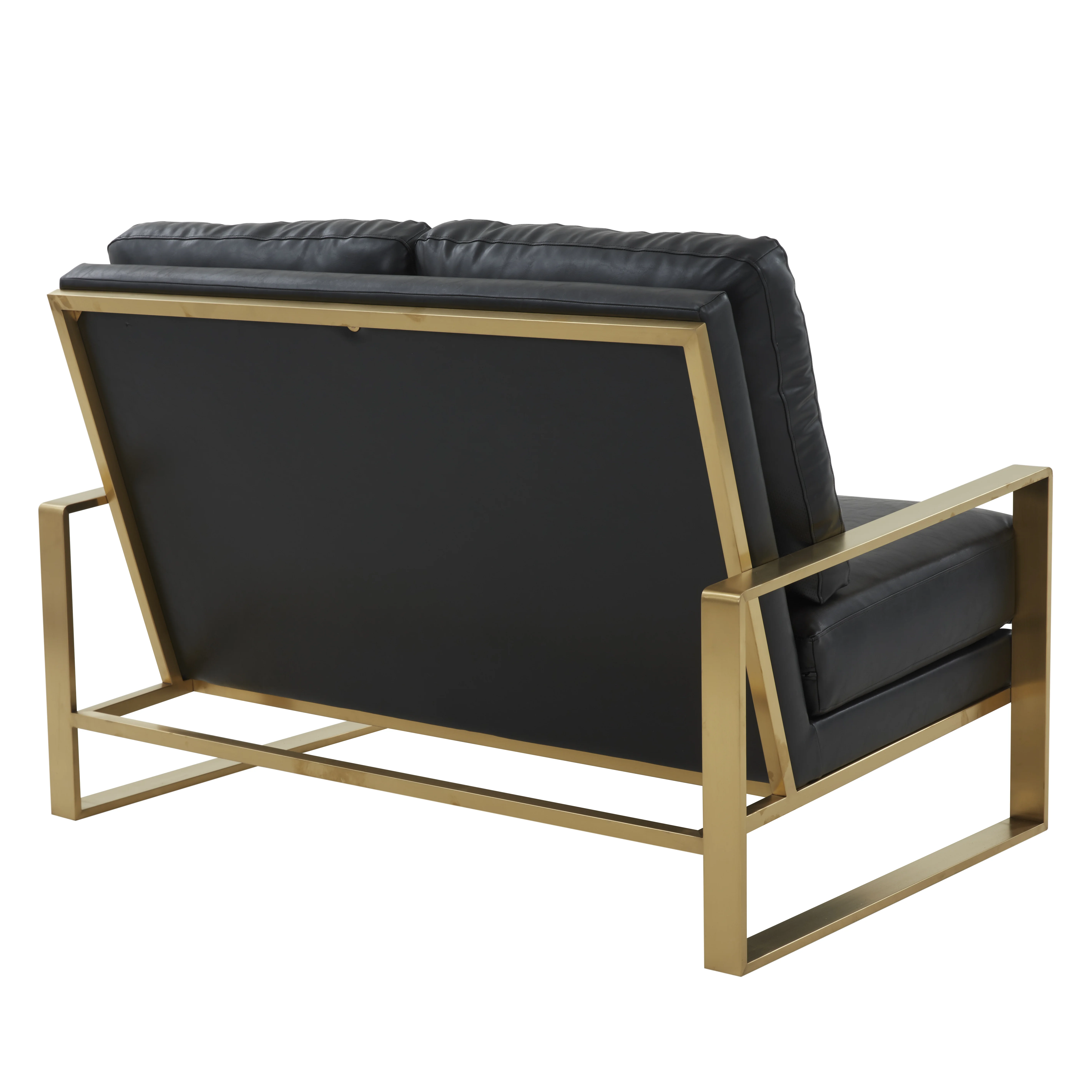 Jefferson - Leather Loveseat - Gold Frame - Black