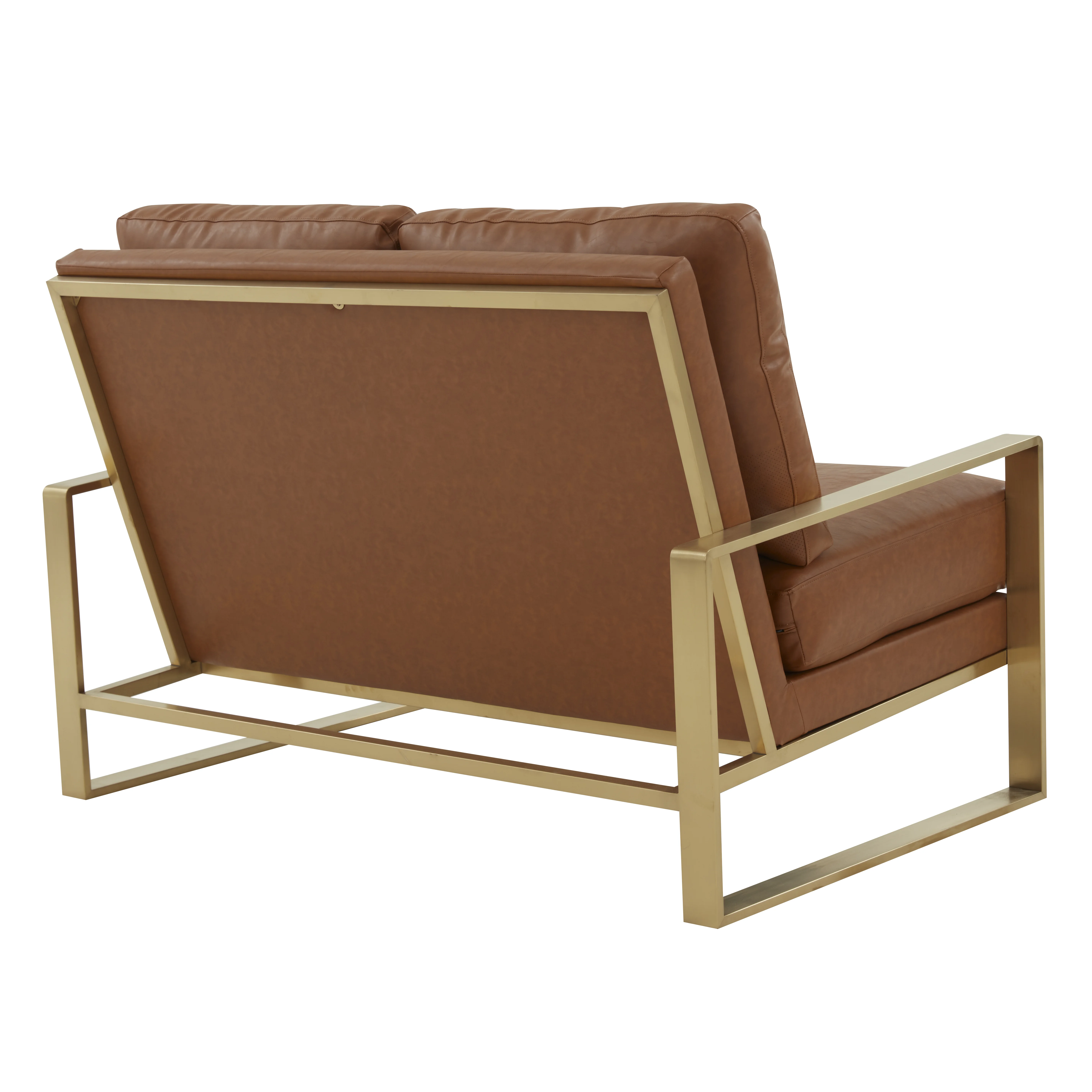 Jefferson - Leather Loveseat - Gold Frame - Cognac Tan