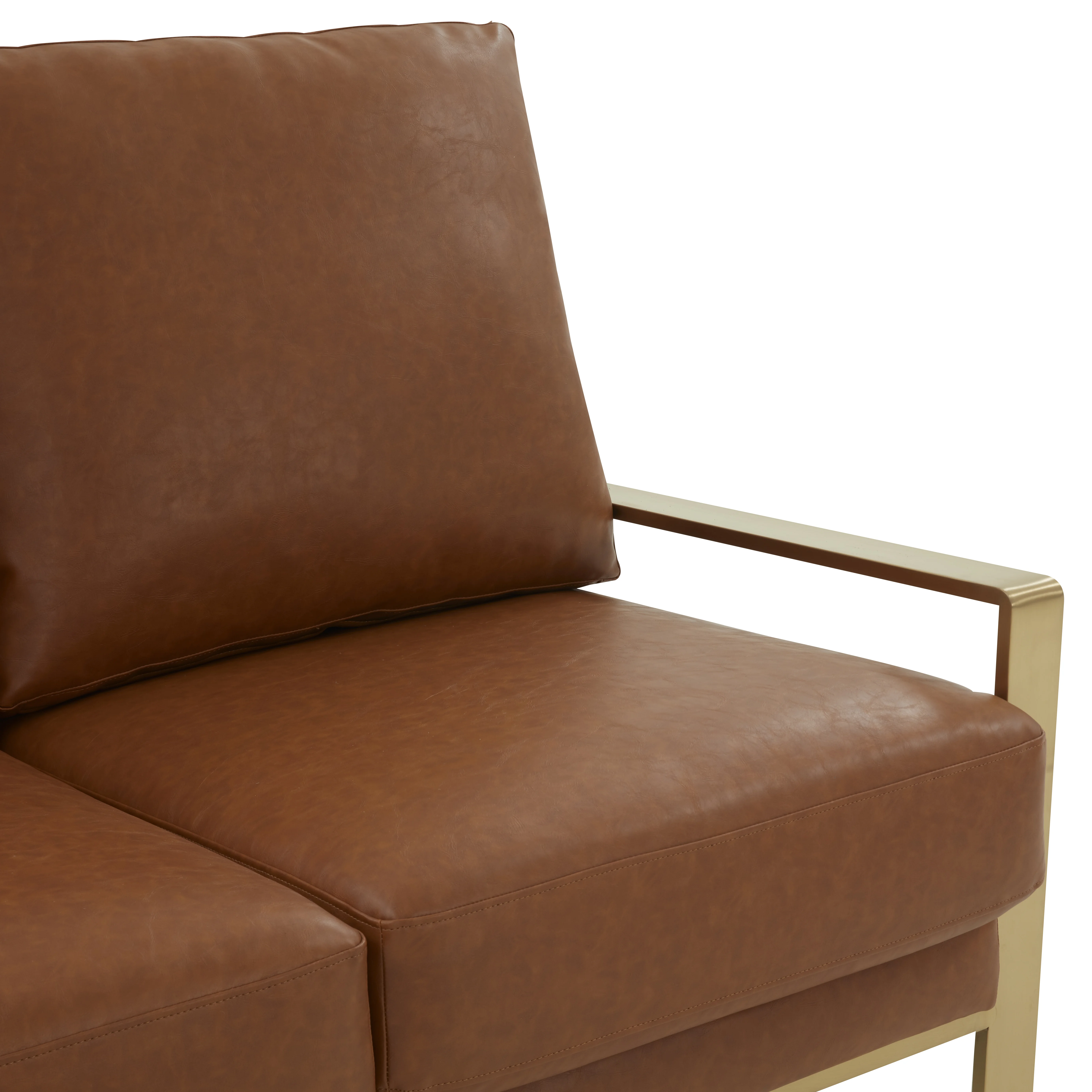 Jefferson - Leather Loveseat - Gold Frame - Cognac Tan
