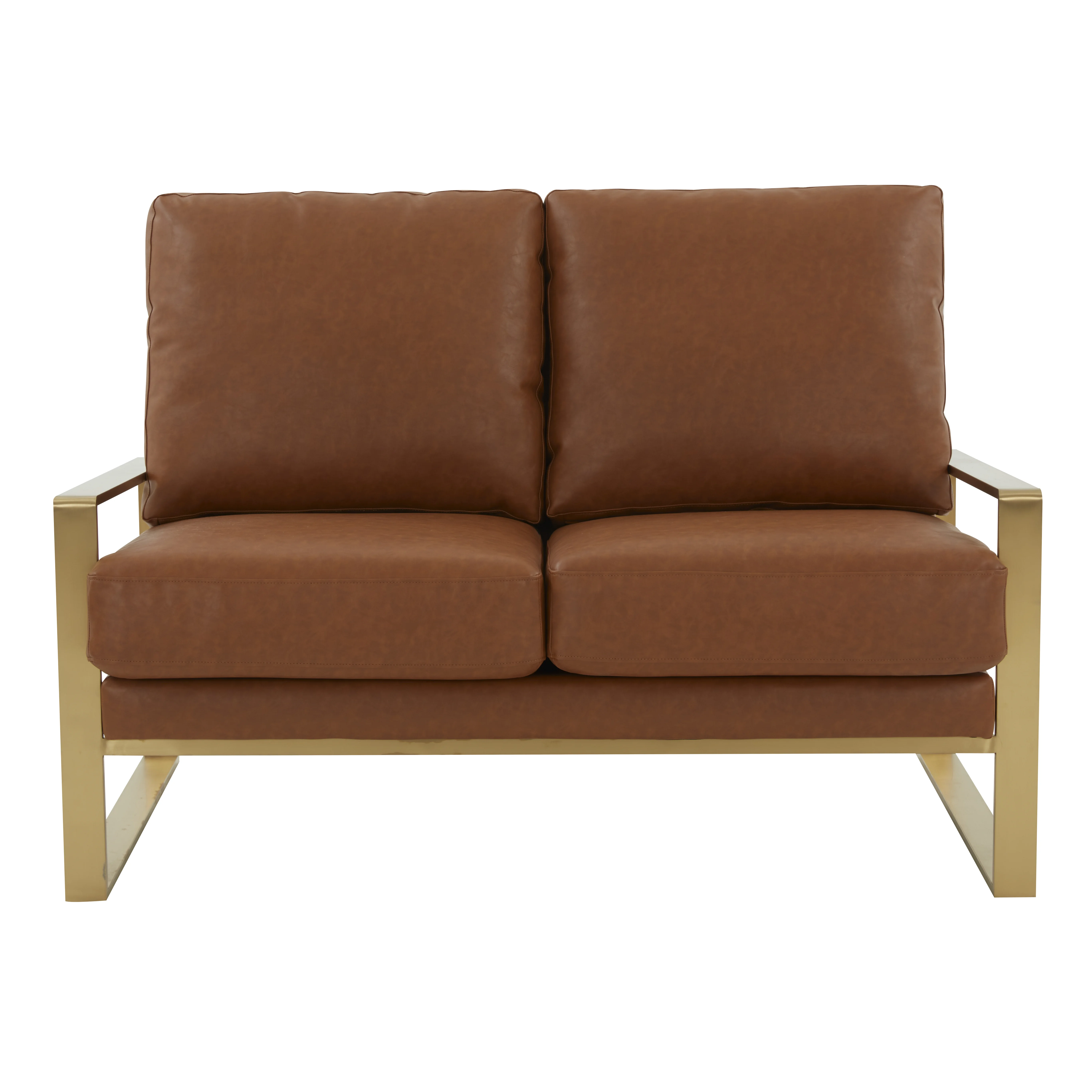 Jefferson - Leather Loveseat - Gold Frame - Cognac Tan