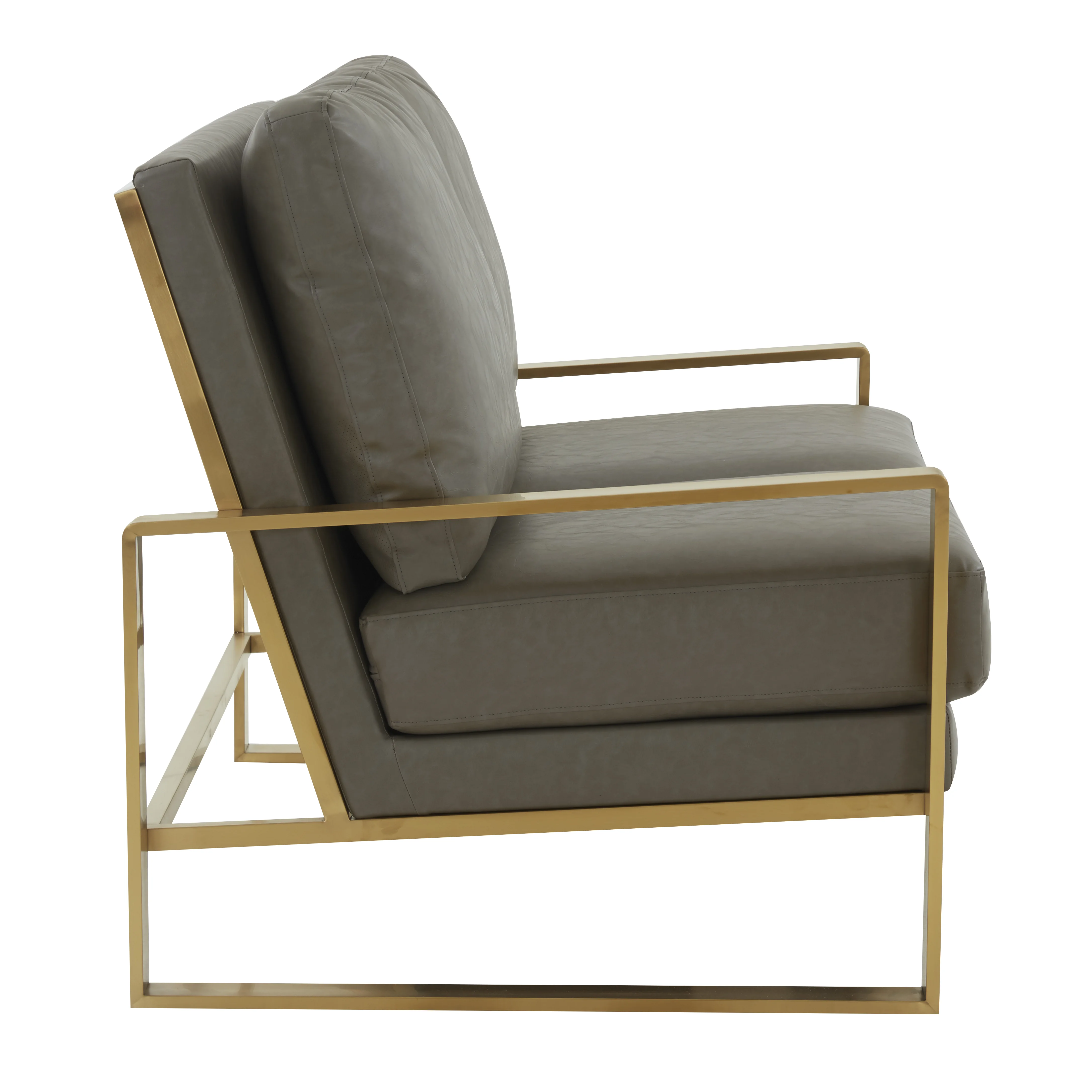 Jefferson - Leather Loveseat - Gold Frame - Grey