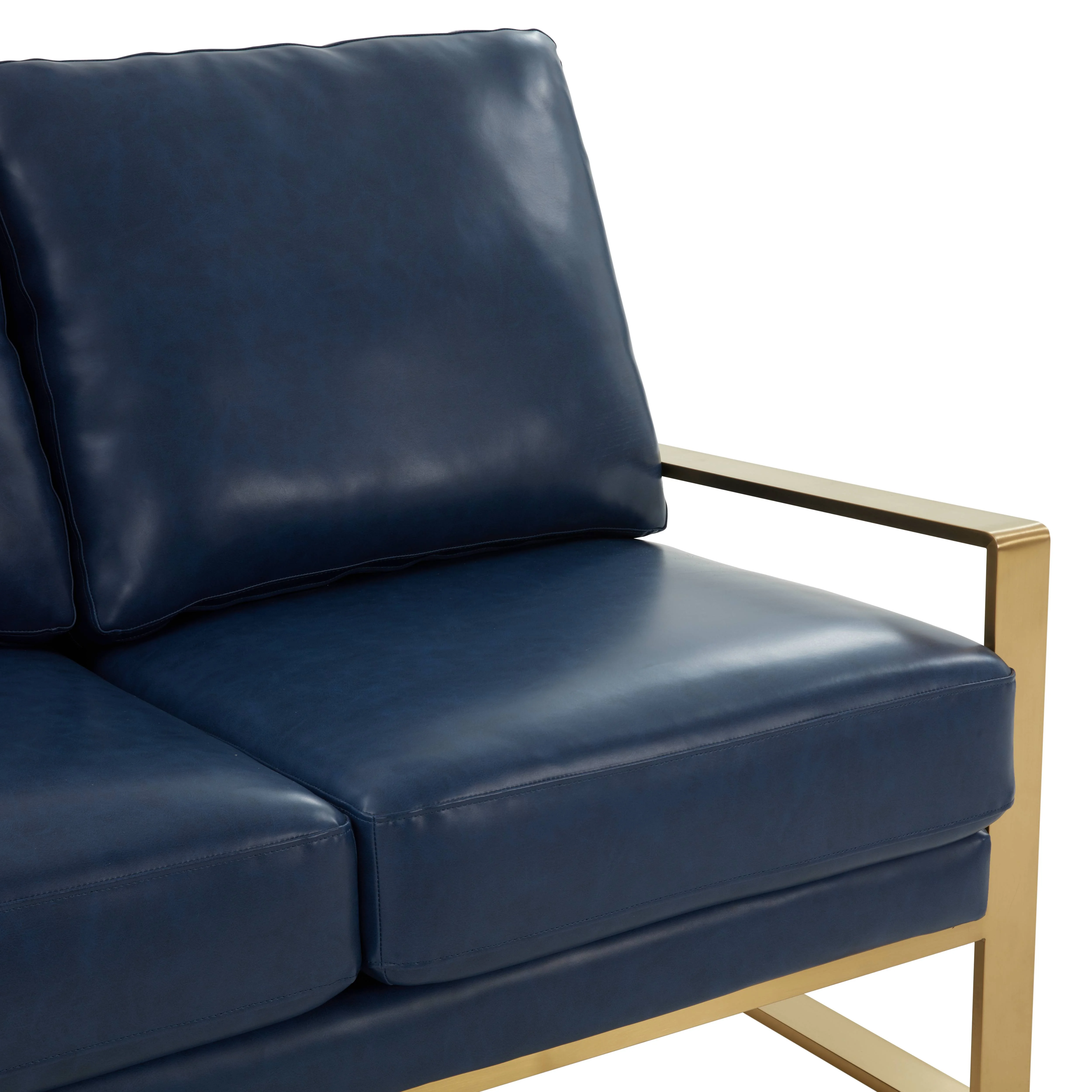 Jefferson - Leather Loveseat - Gold Frame - Navy Blue