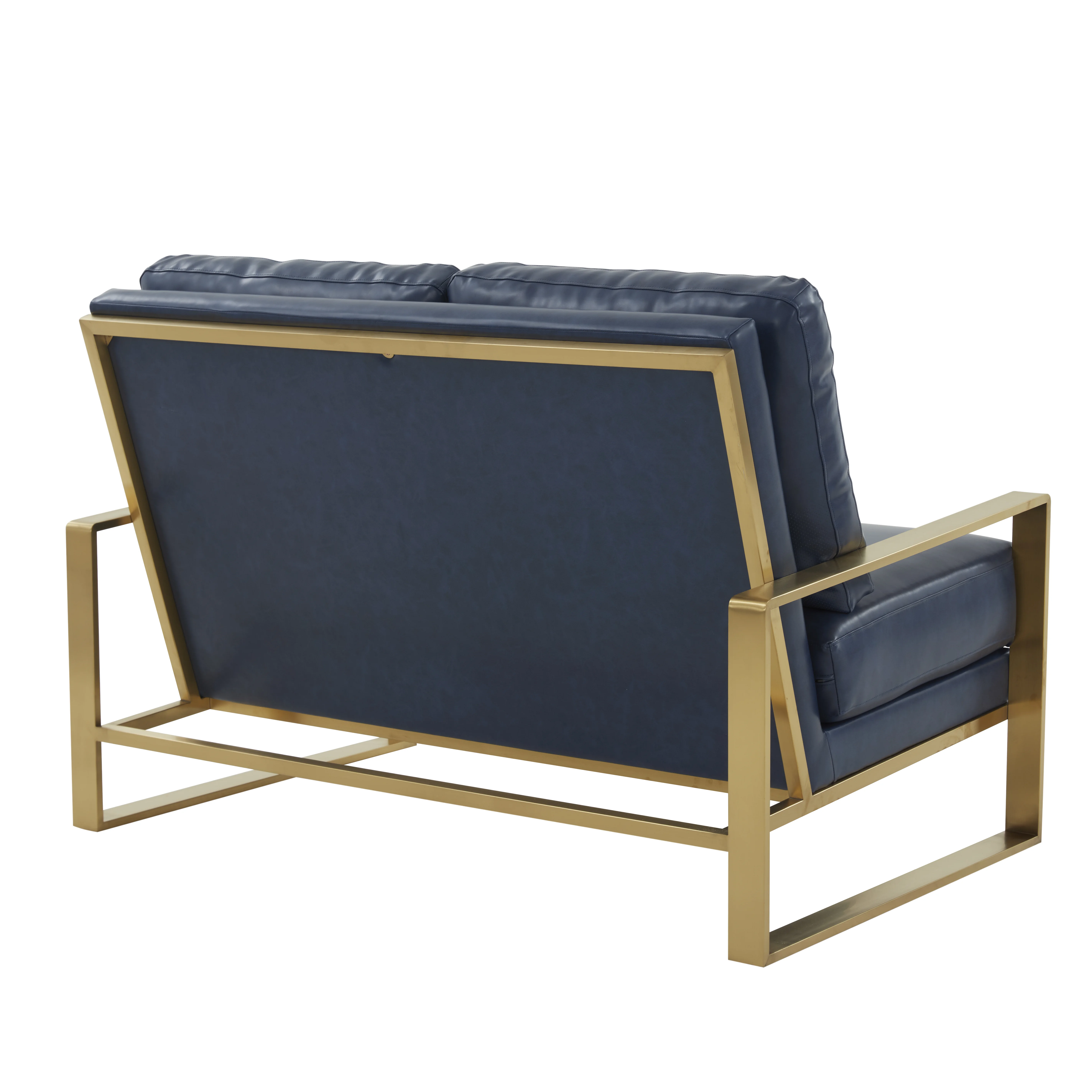 Jefferson - Leather Loveseat - Gold Frame - Navy Blue