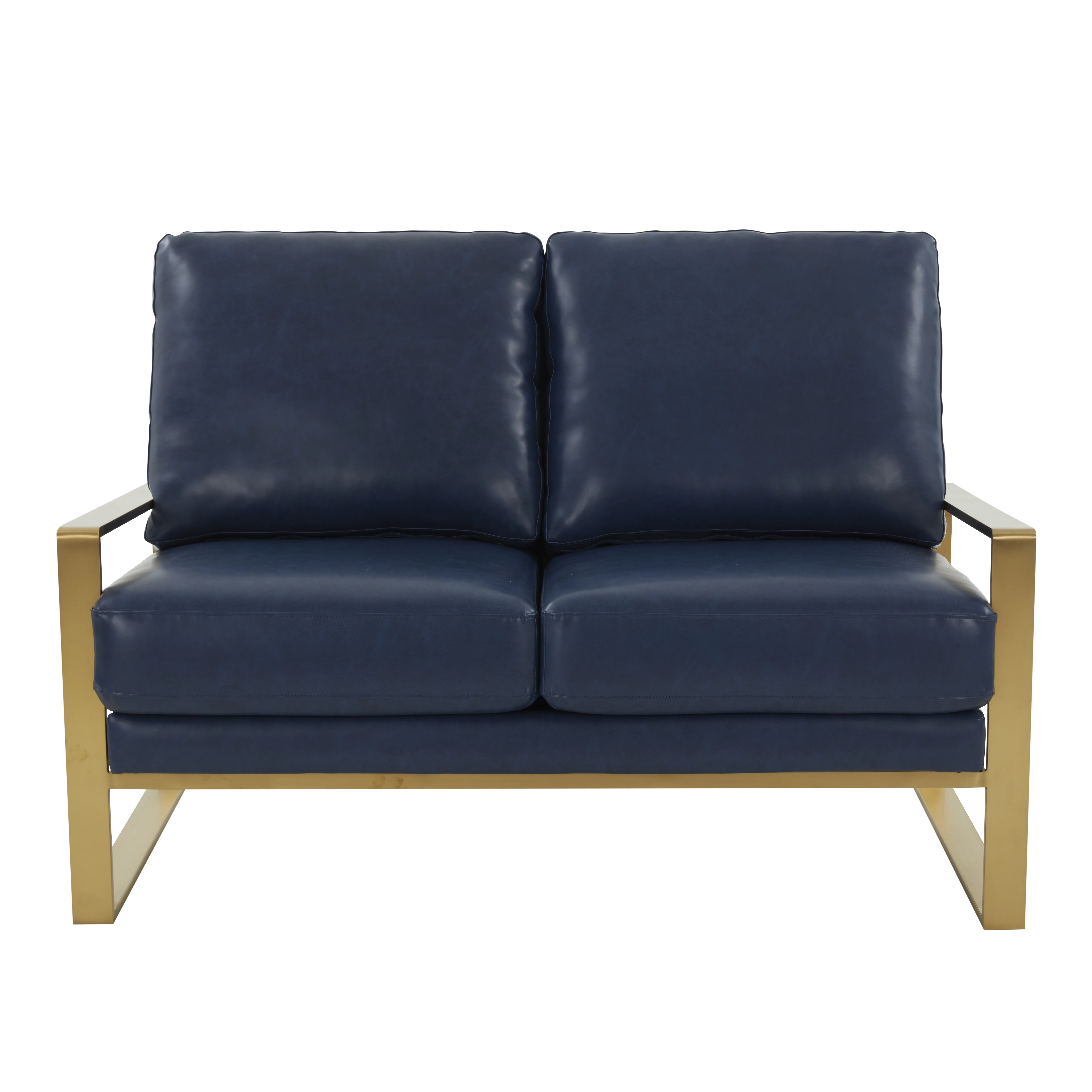 Jefferson - Leather Loveseat - Gold Frame - Navy Blue