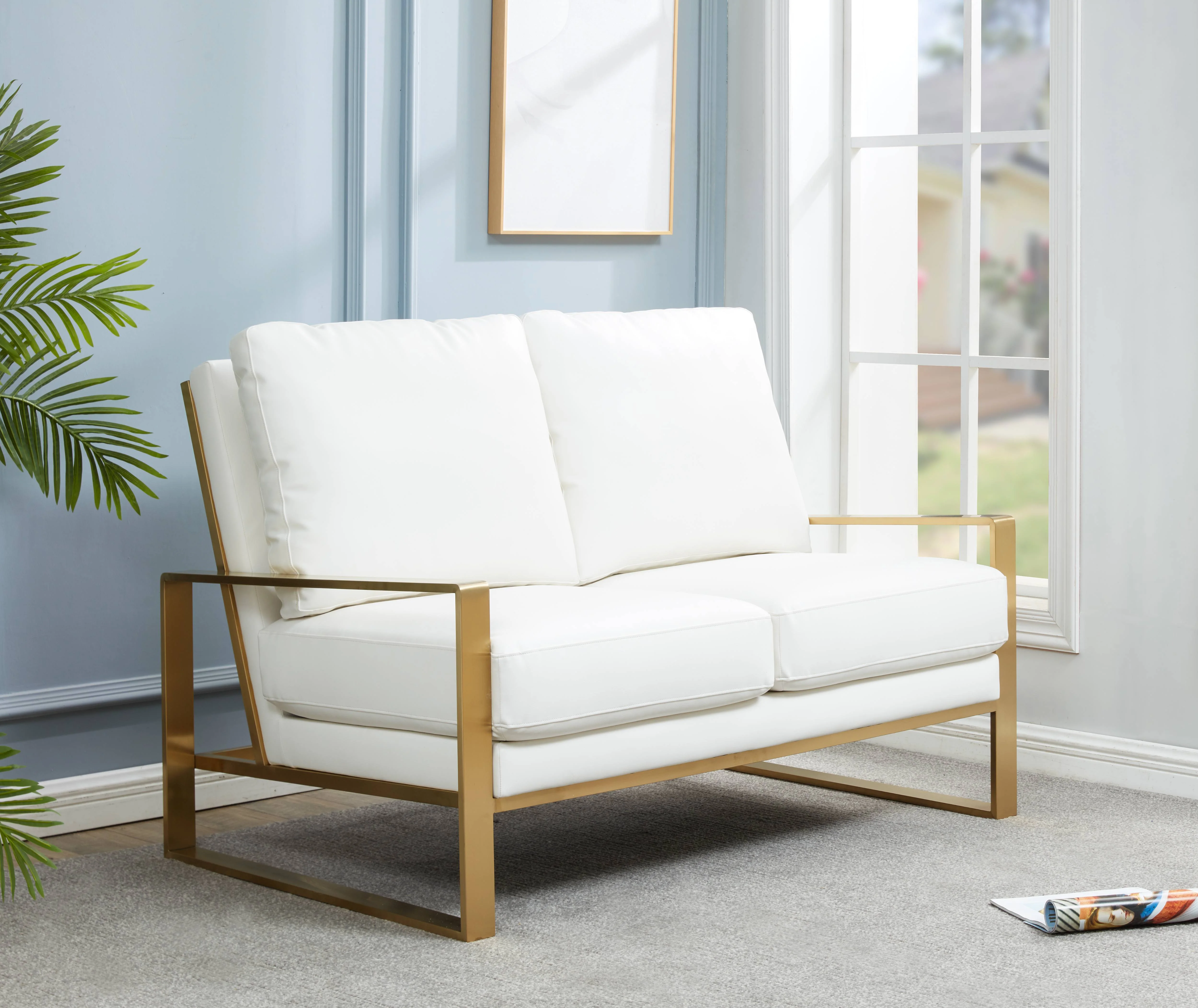Jefferson - Leather Loveseat - Gold Frame - White