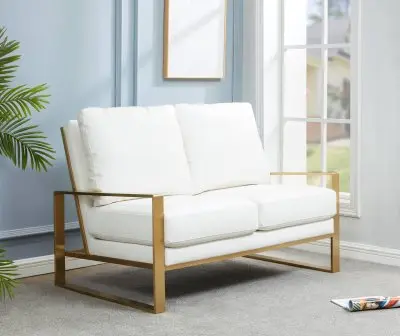 Jefferson - Leather Loveseat - Gold Frame - White