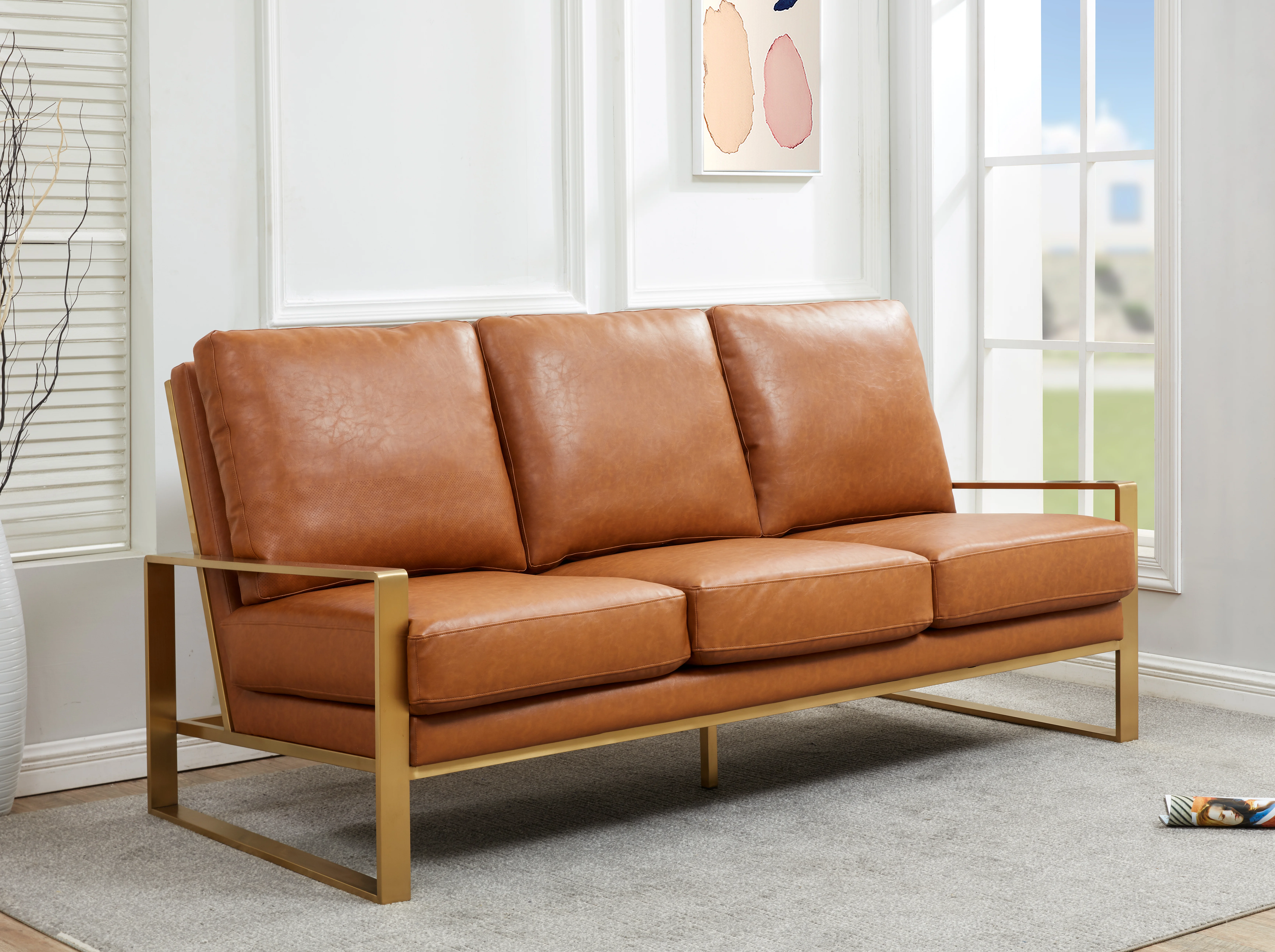 Jefferson Modern Design Leather Sofa With Gold Frame