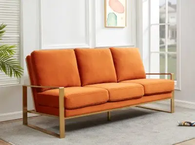 Jefferson Contemporary Modern Design Velvet Sofa With Gold Frame.