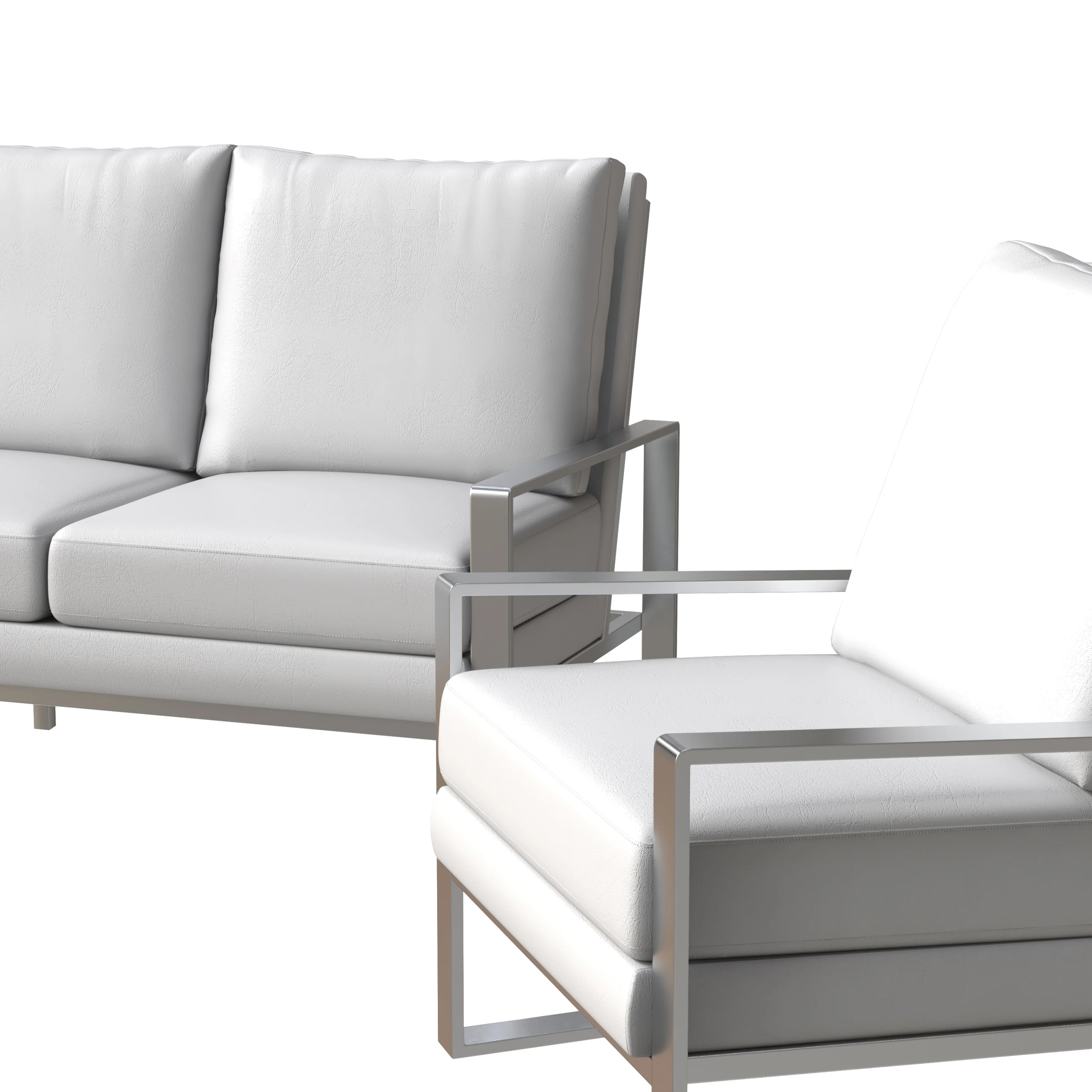 Jefferson Leather 3-Piece Living Room Sofa Set With Elegant Silver Frame White