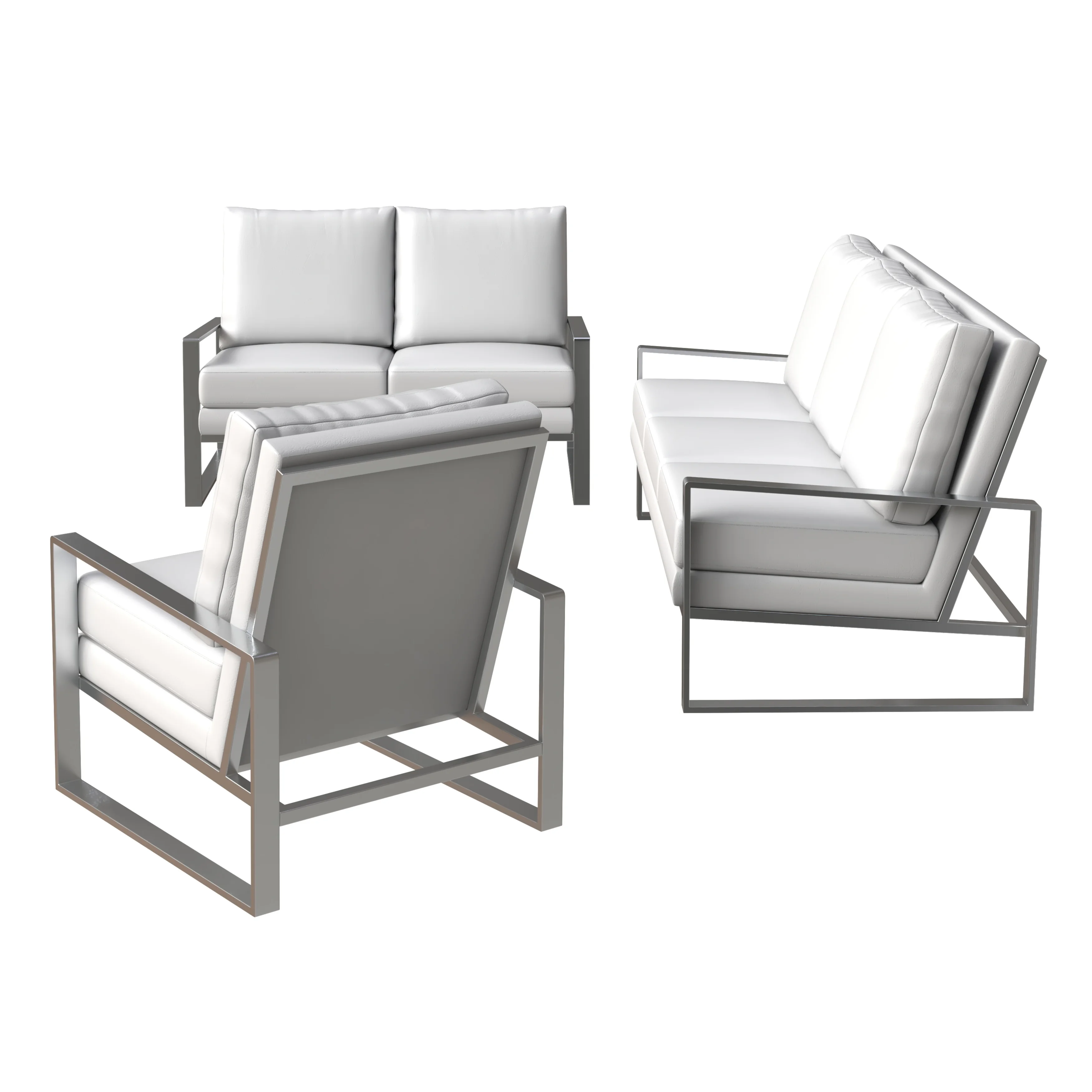 Jefferson Leather 3-Piece Living Room Sofa Set With Elegant Silver Frame White