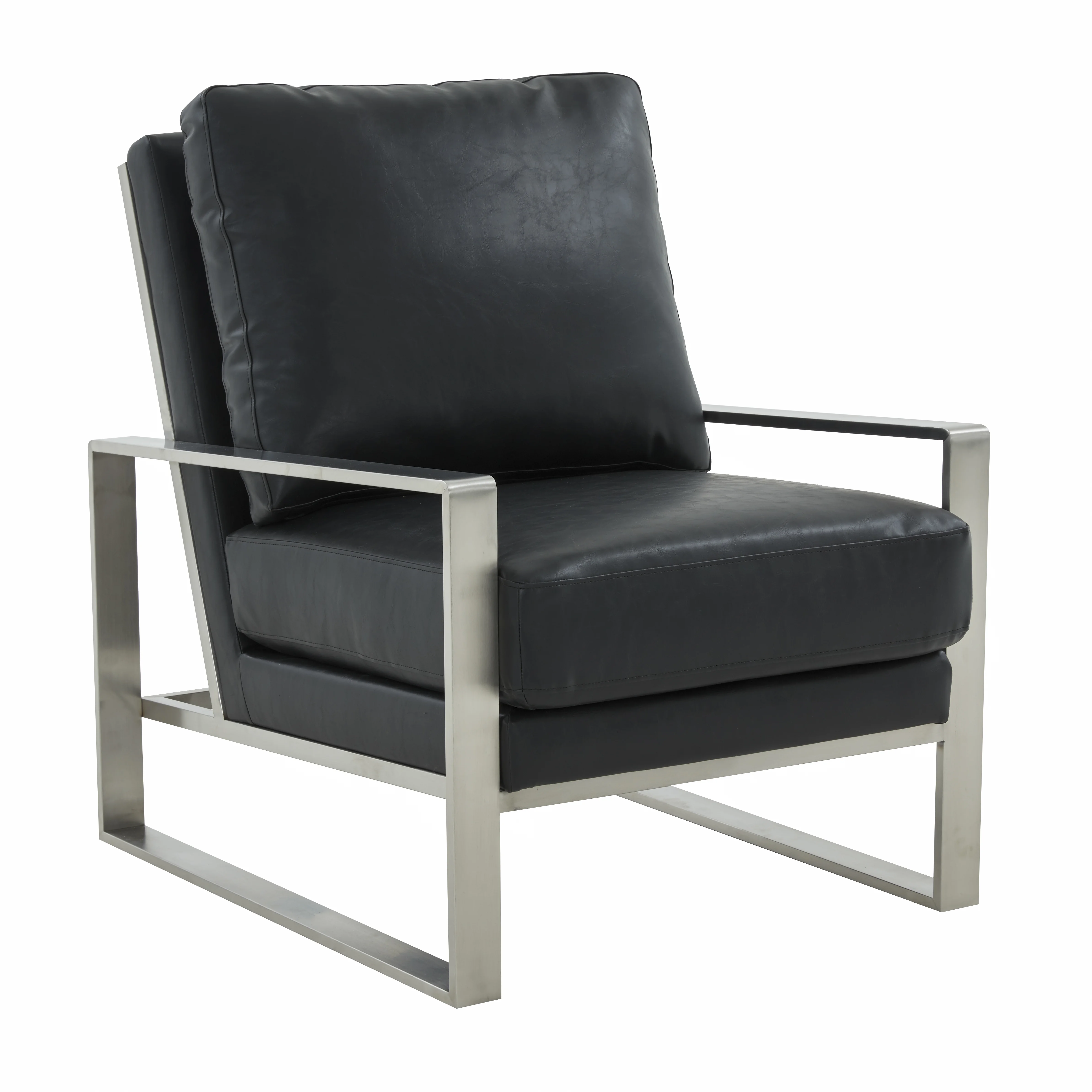 Jefferson Leather Modern Design Accent Armchair With Elegant Silver Frame