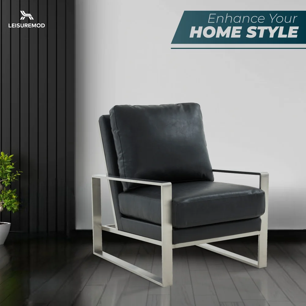 Jefferson Leather Modern Design Accent Armchair With Elegant Silver Frame