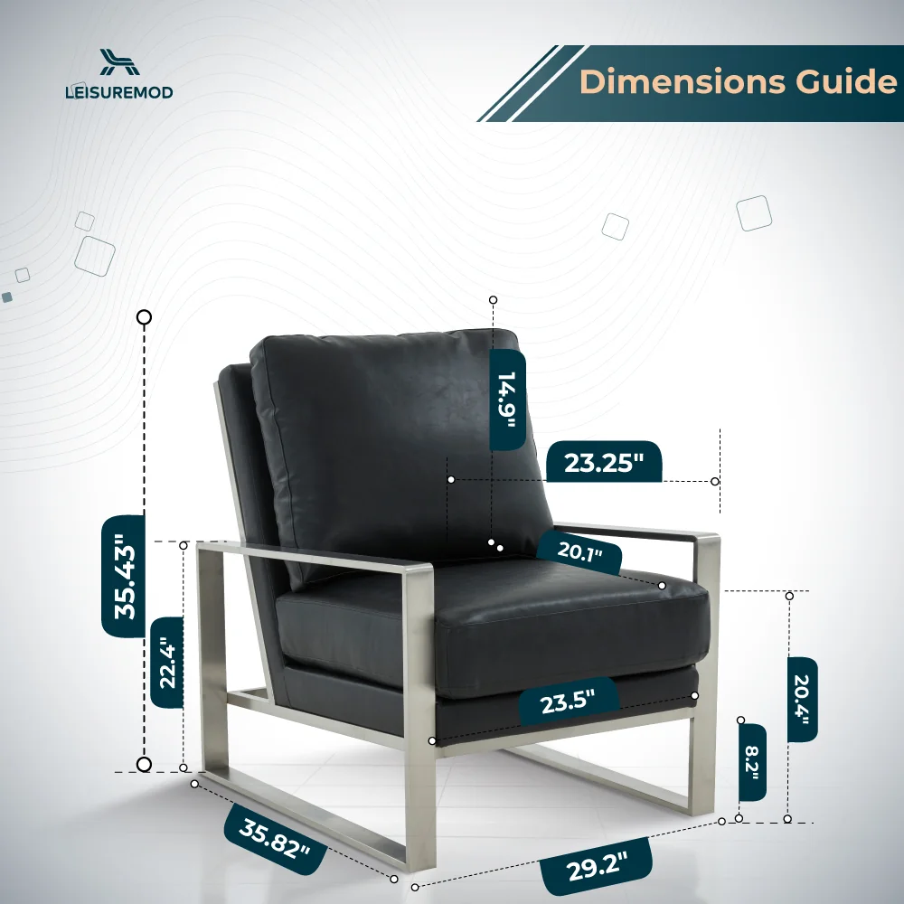 Jefferson Leather Modern Design Accent Armchair With Elegant Silver Frame