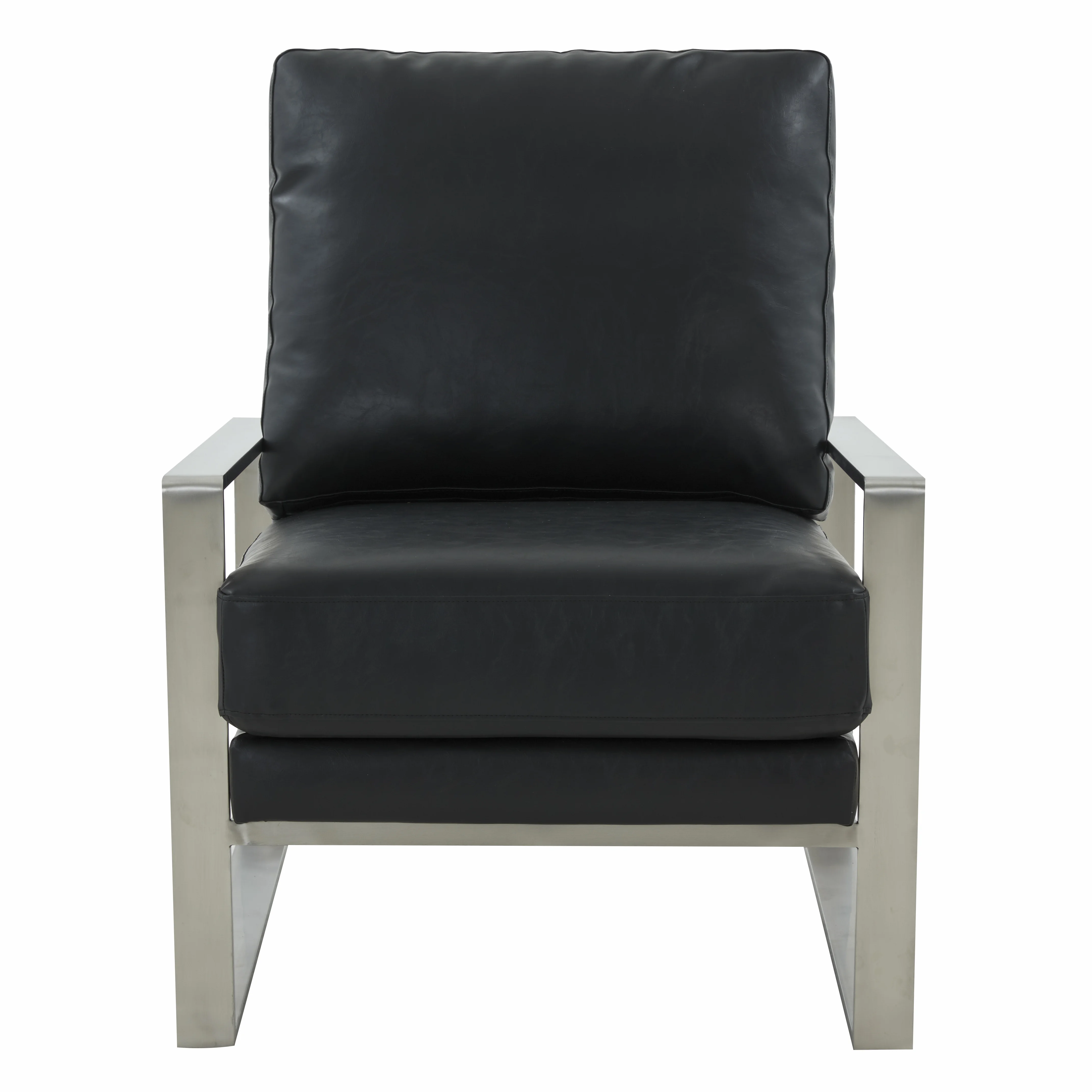 Jefferson Leather Modern Design Accent Armchair With Elegant Silver Frame