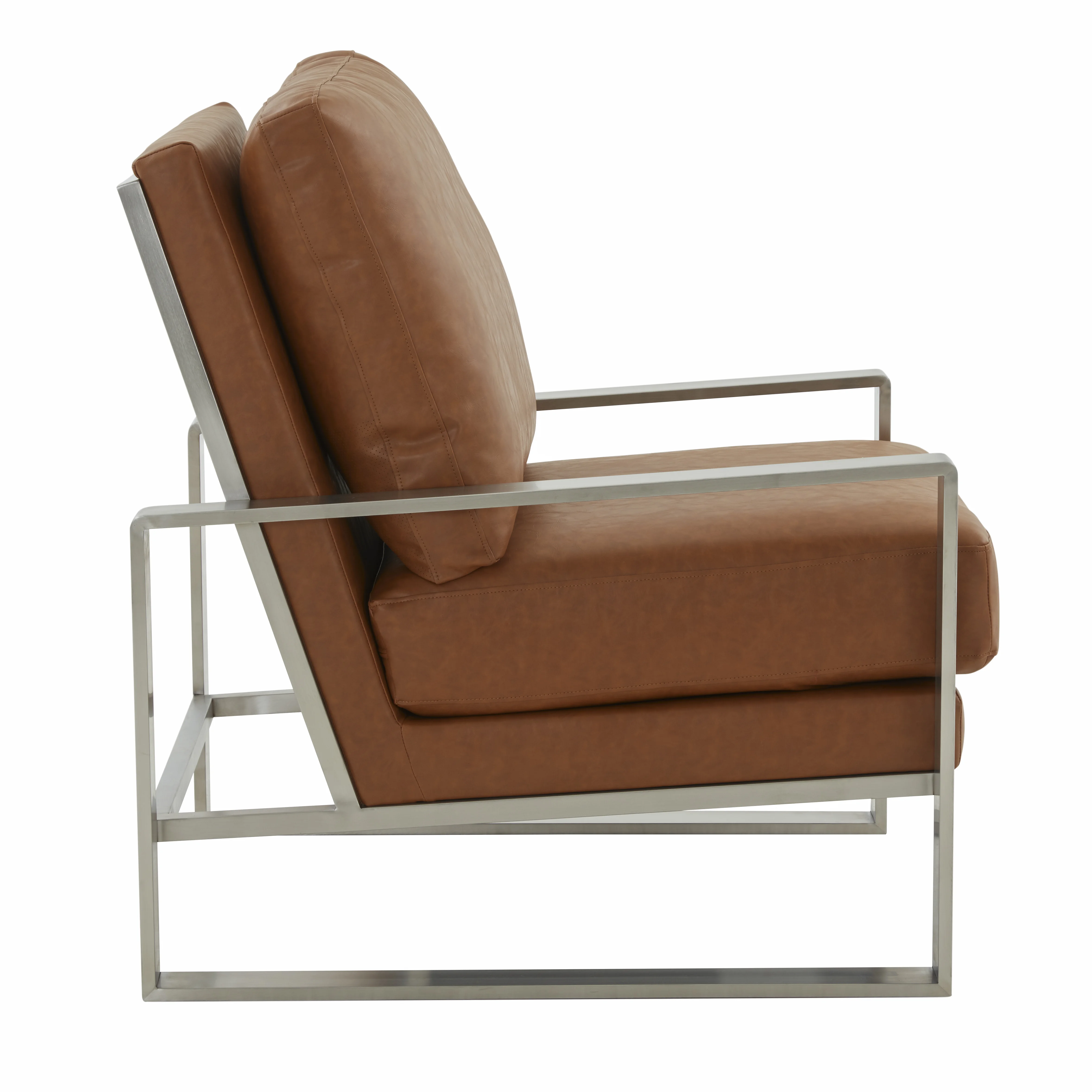 Jefferson Leather Modern Design Accent Armchair With Elegant Silver Frame