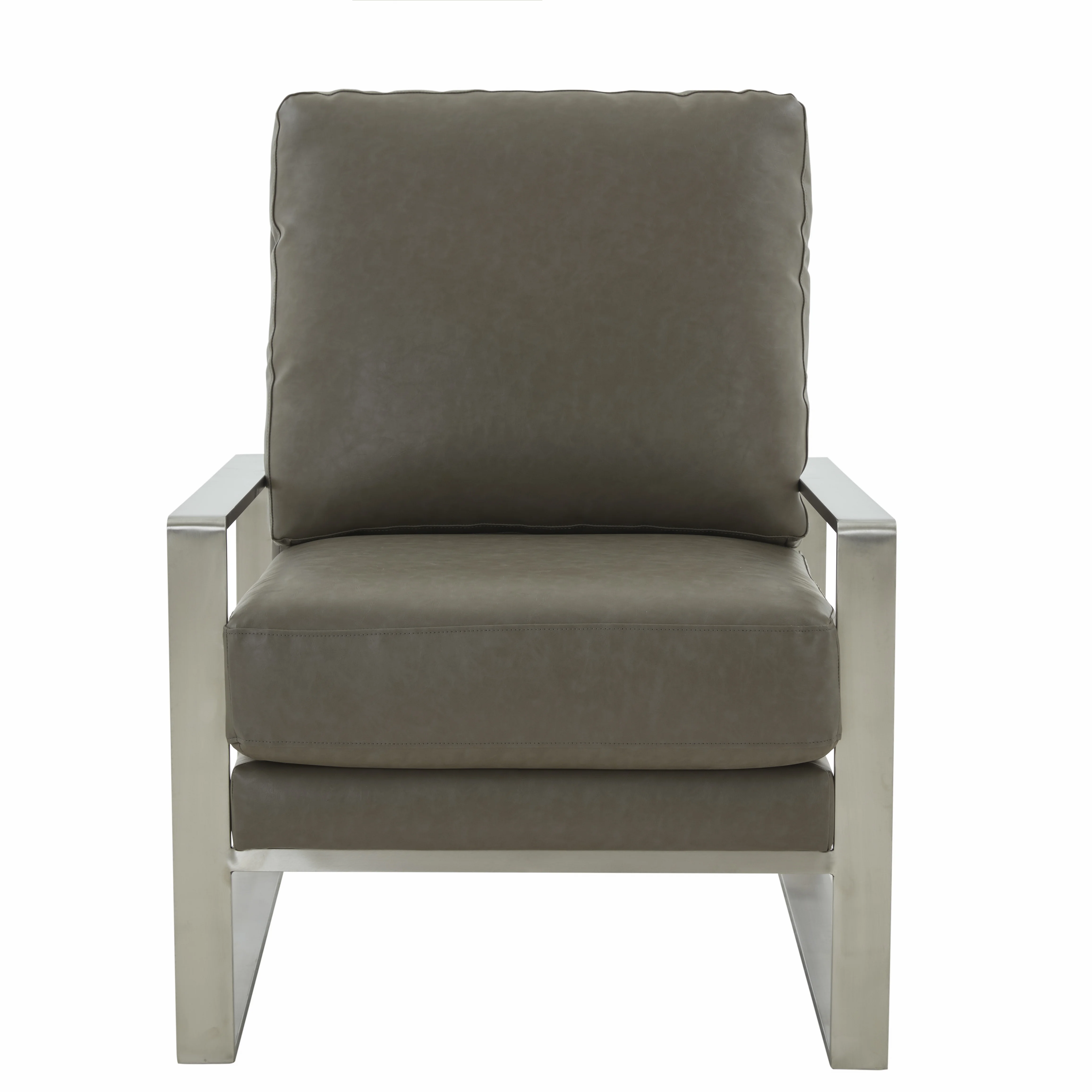 Jefferson Leather Modern Design Accent Armchair With Elegant Silver Frame